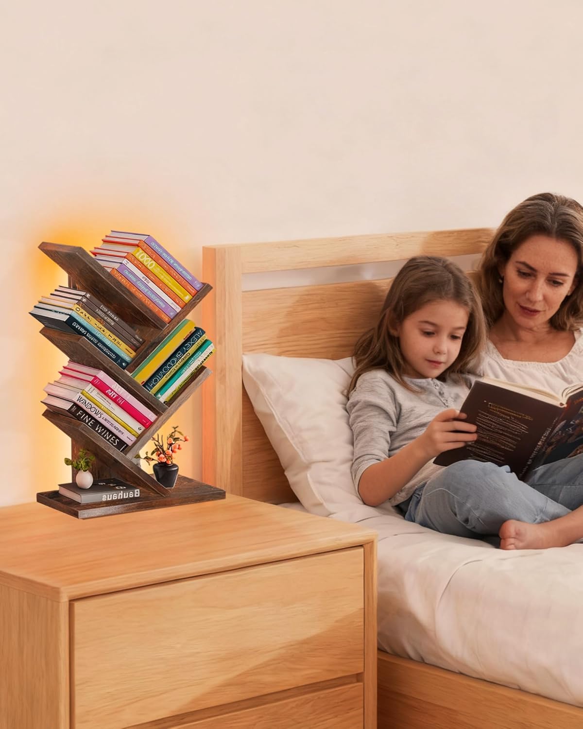 Small Bookcase LED and Desktop Book Shelf / 5tier-bookshelf with Liting Vintage