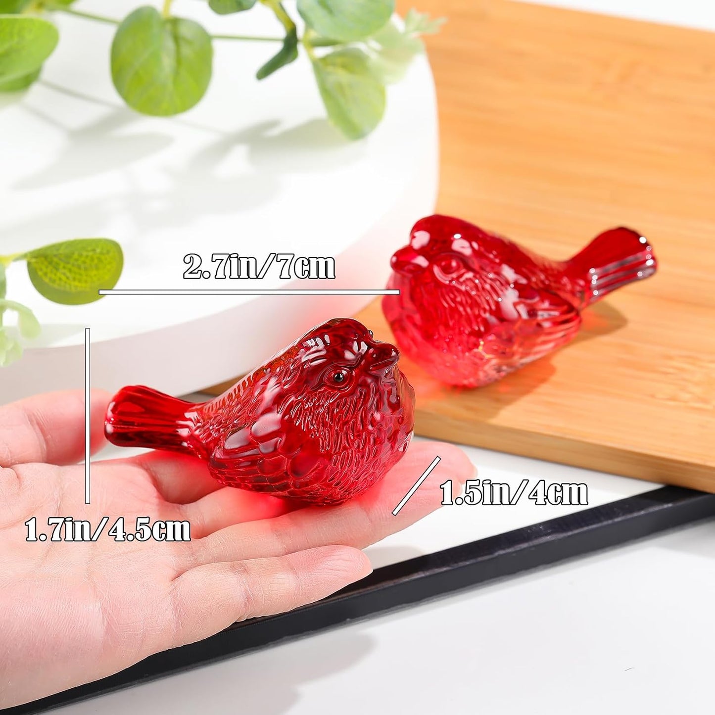 Crystal Birds Gifts for Women Men Bird Lovers Glass Bird Handmade Animal Figurines / Red / Set of 2