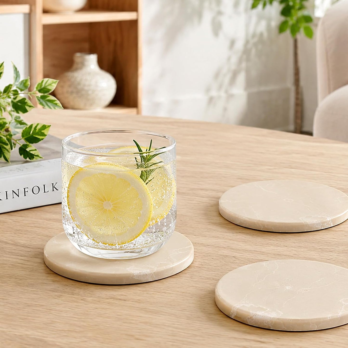 4" Stone Coaster for Drinks Coffee / Beige / Set of 4