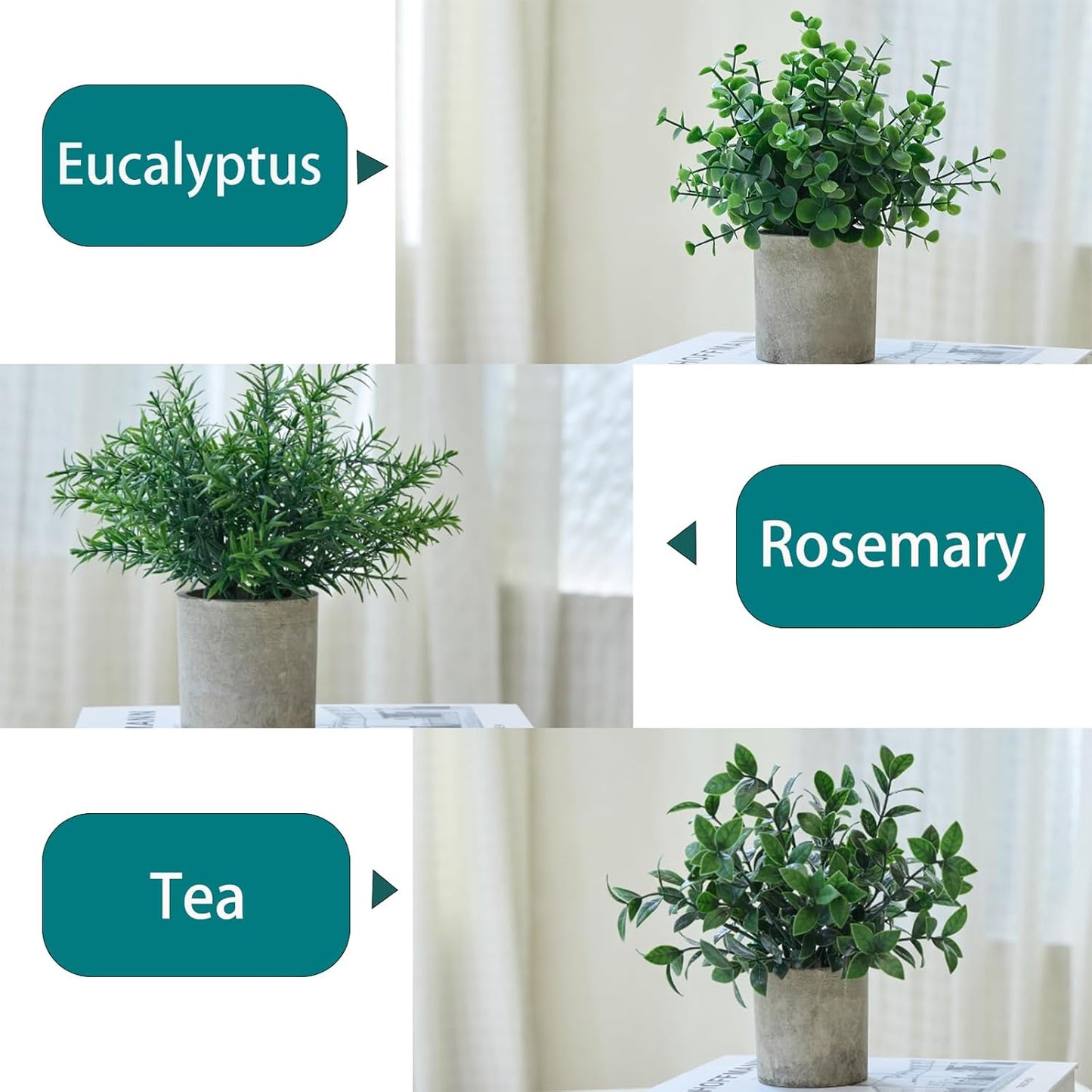 Small Potted Fake Plants Artificial Eucalyptus Realistic Bonsai / Dark Green / Set of 3