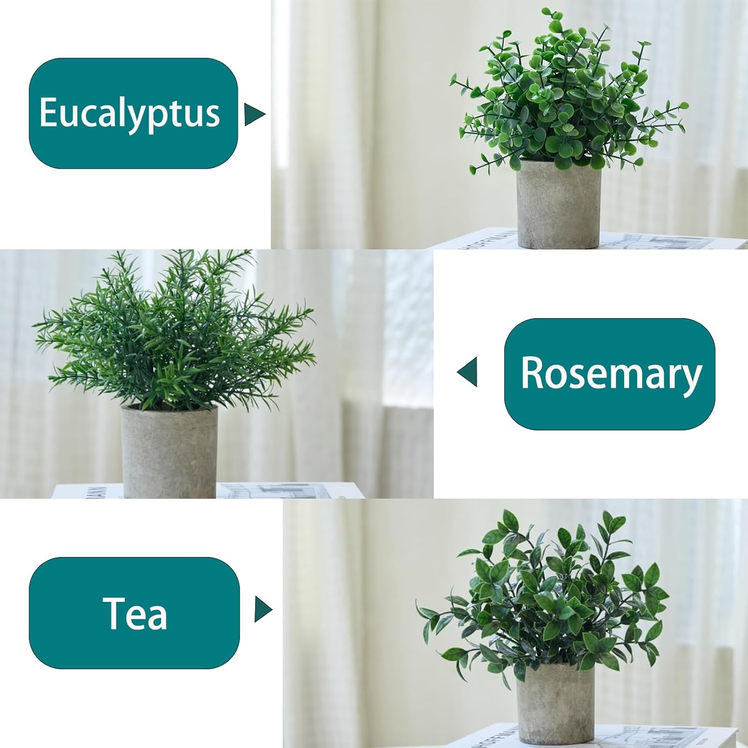 Small Potted Fake Plants Artificial Eucalyptus Realistic Bonsai / Dark Green / Set of 3