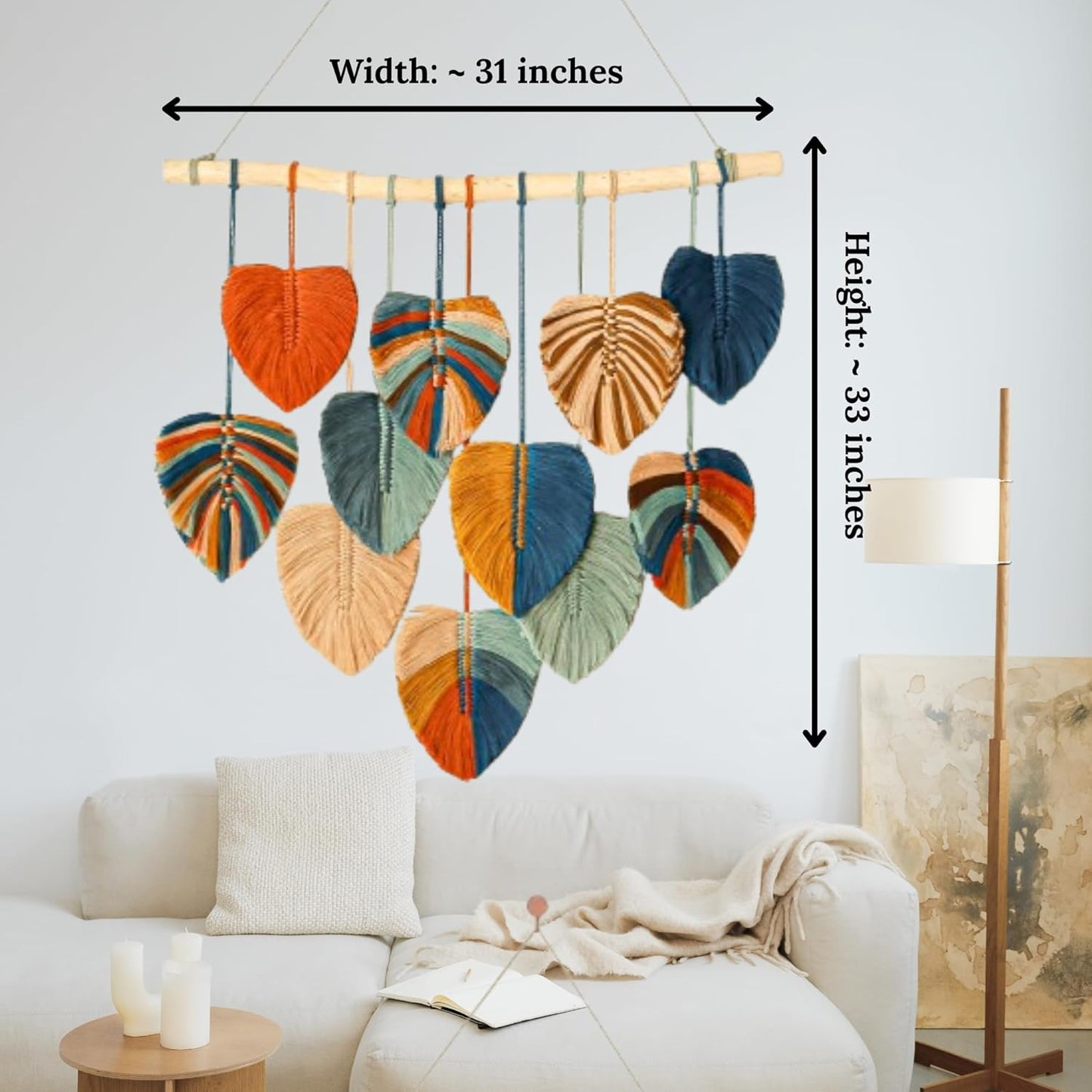 Boho Wall Decor / Beige, Orange, Mint, Mustard, Peacock, Brown / 31 x 39