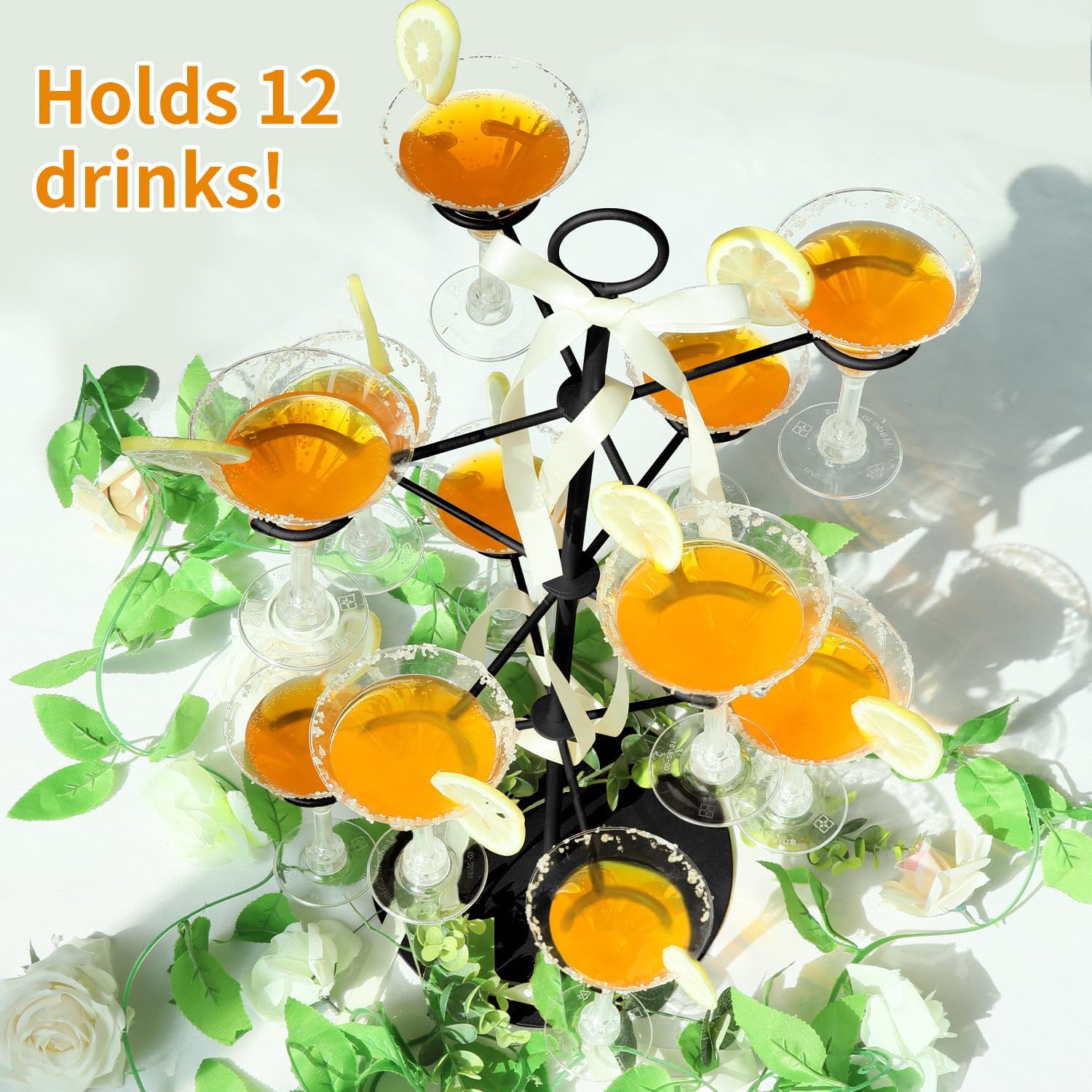 Cocktail Tree Stand for Parties Brunch,3 Tiers 12 Holders Drink tower Wine Glass Holder Stand,Champagne Tower Martinis