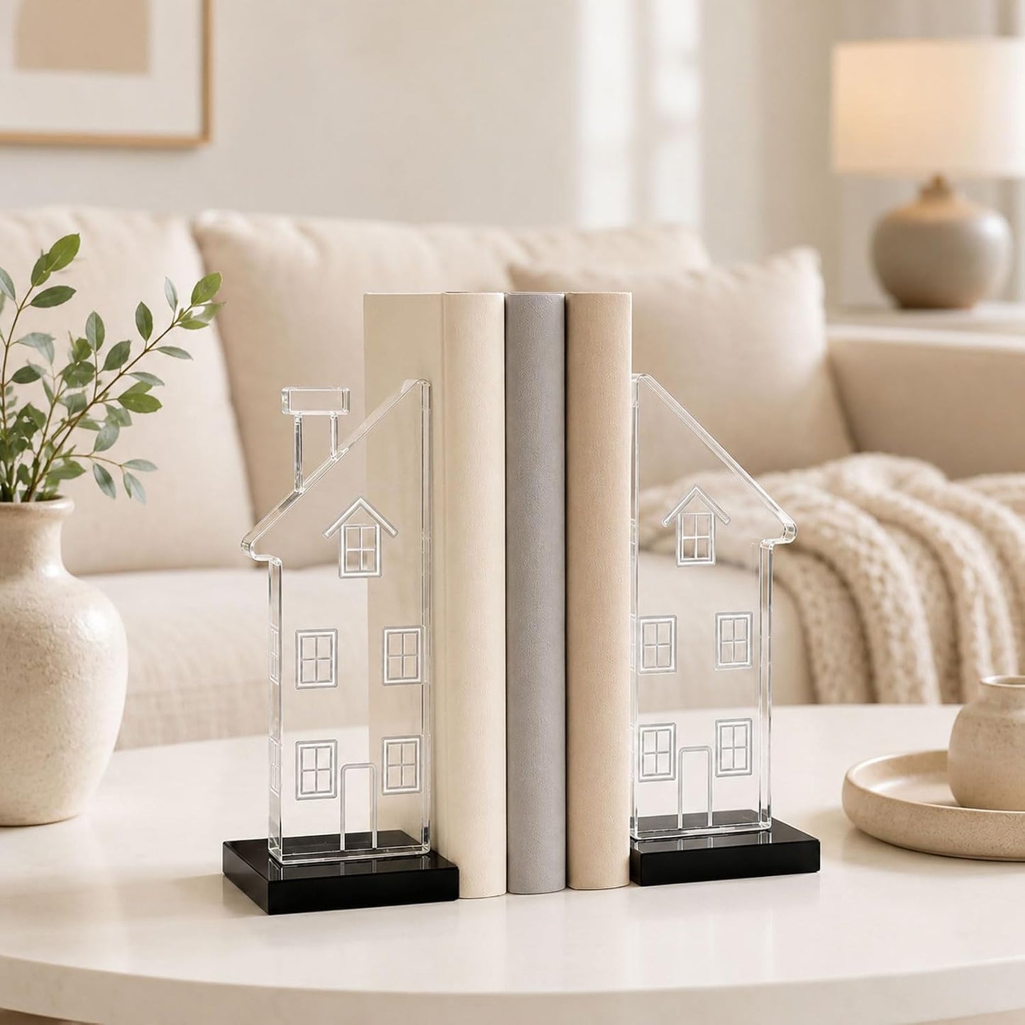Decorative Glass Book Ends / Clear / Set of 2