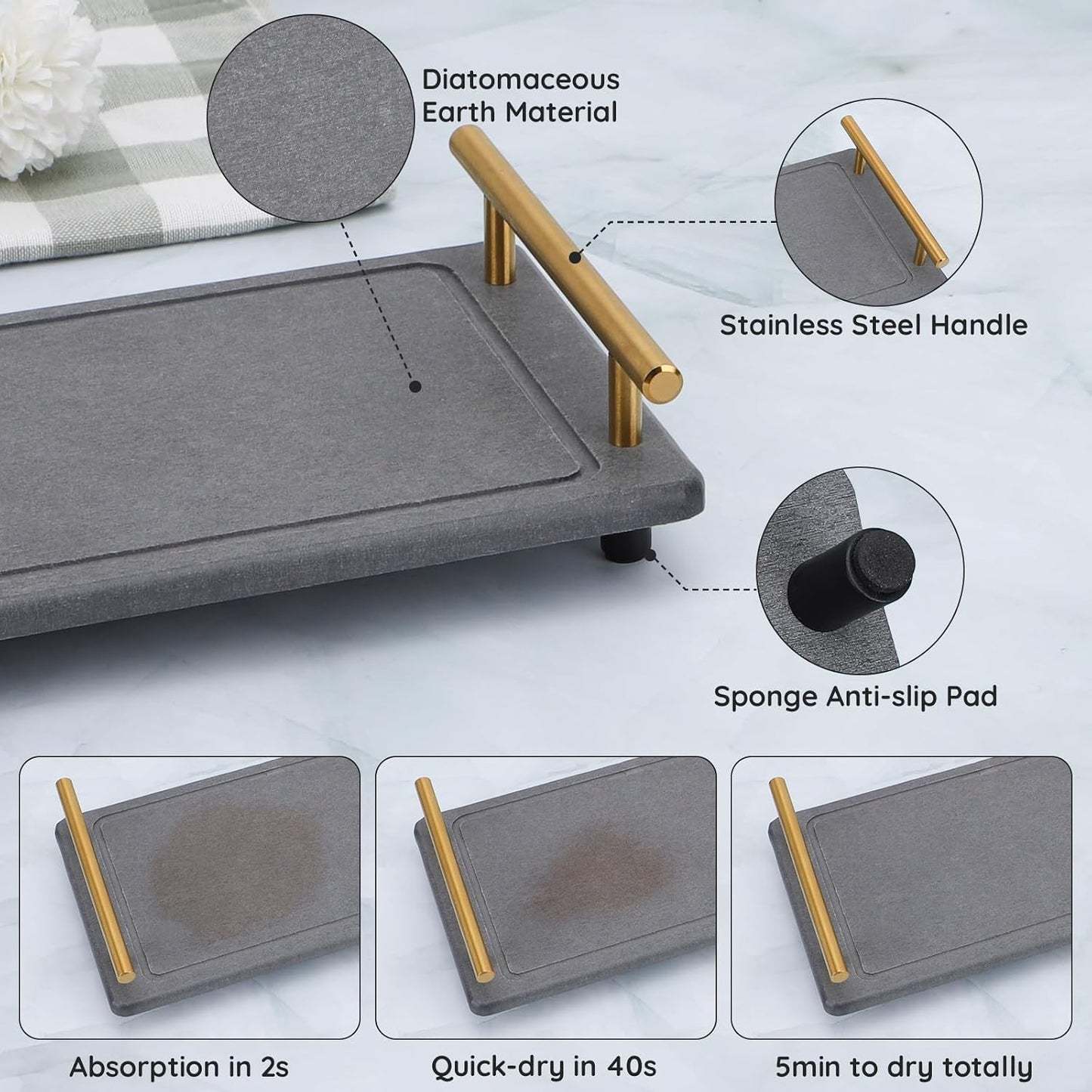 Bathroom Counter Tray / Gray-gold / 12.2 x 5.9 x 2.5