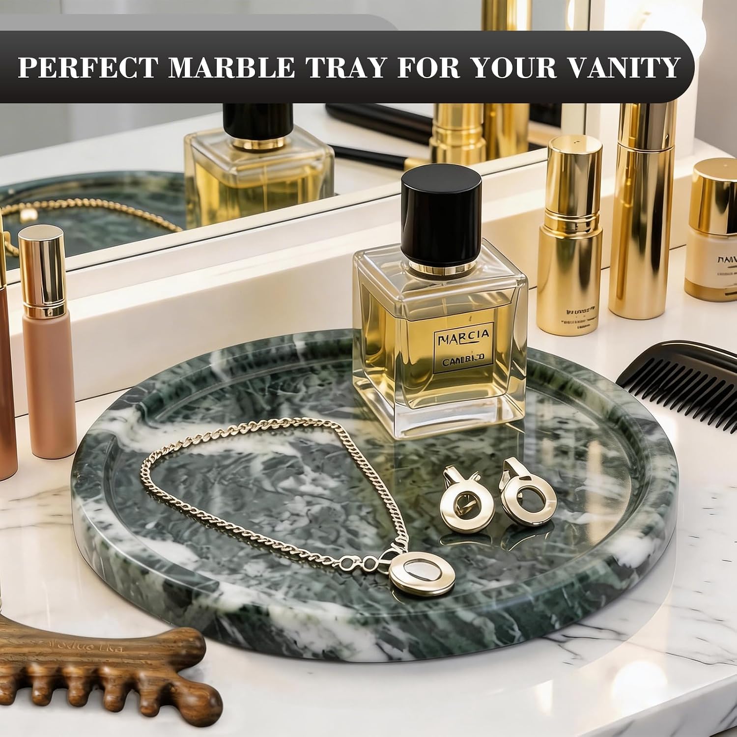 Natural Round Marble Tray / Green