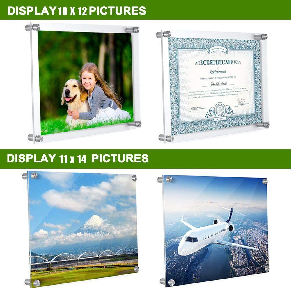 Meetu 11x14 Acrylic Picture Frames -Inner 10x12 Wall Mount Photo Frame Frameless Clear Floating Frame for Document
