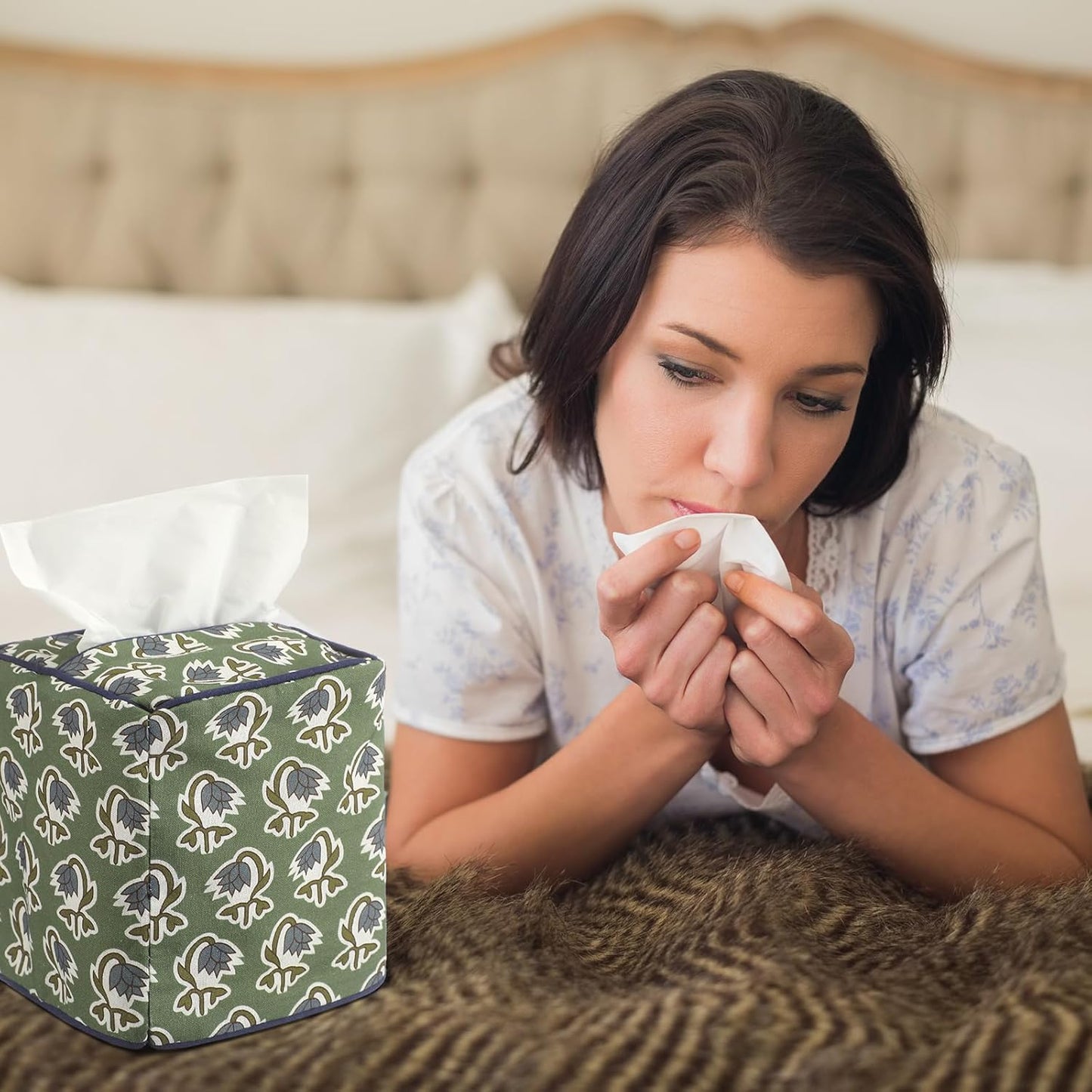 Fabric Tissue Box Cover / Green