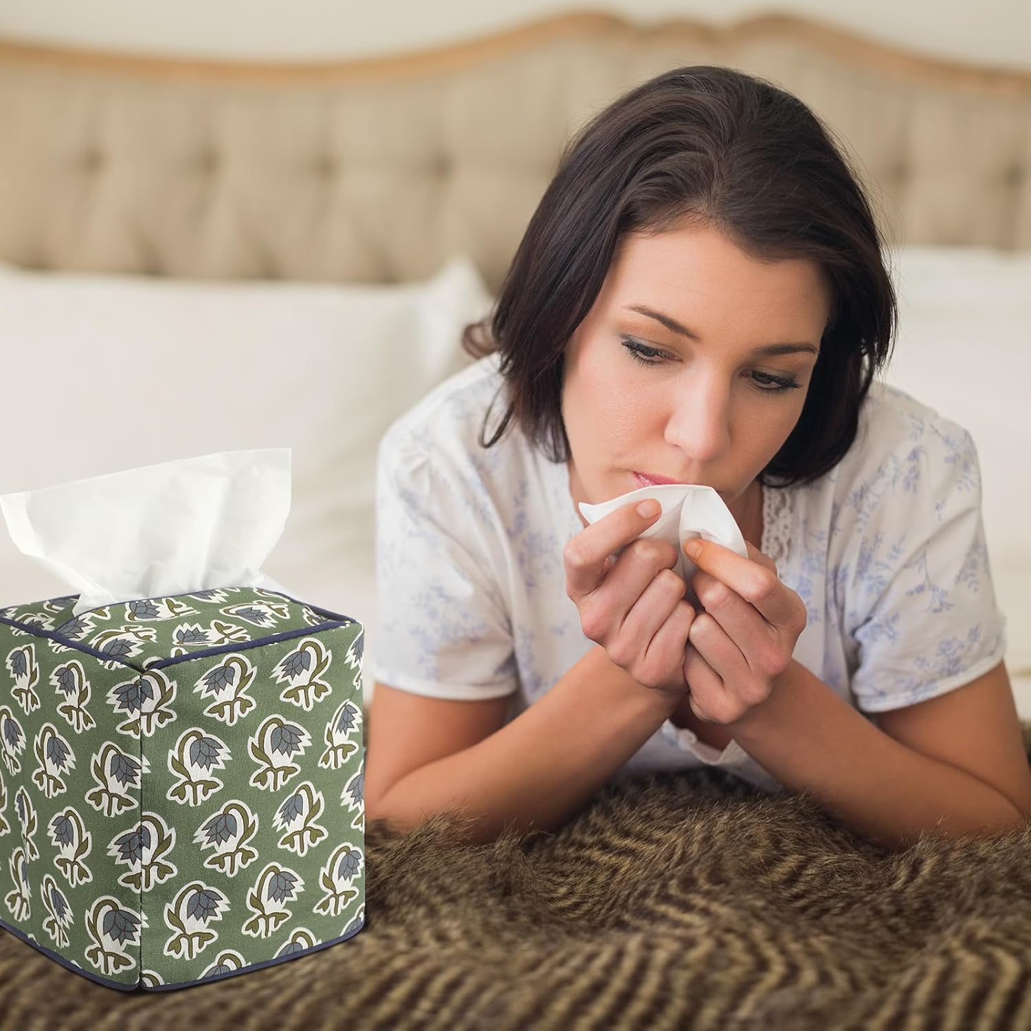 Fabric Tissue Box Cover / Green