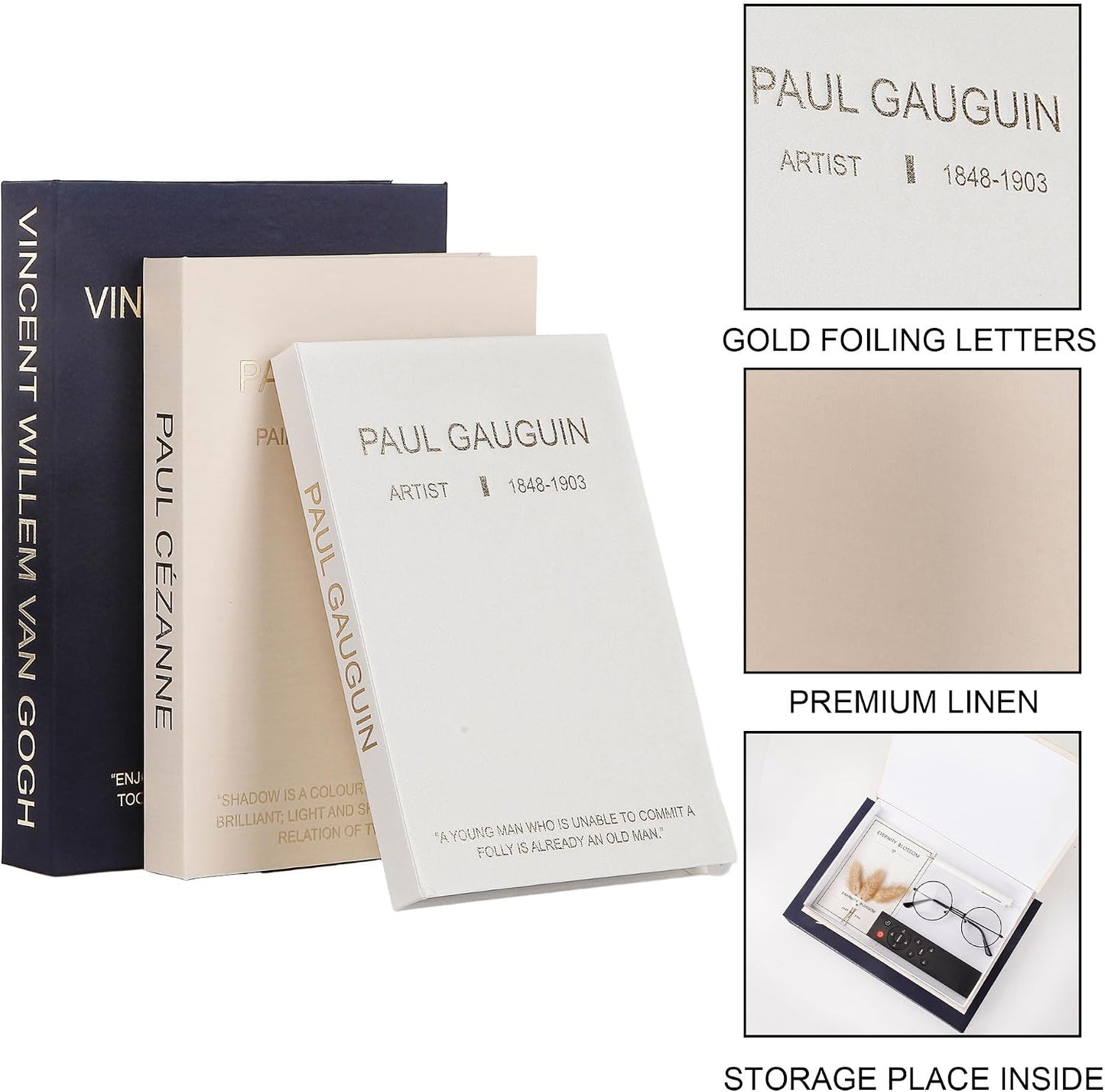 Linen Decorative Books / Blue&beign&off White / Set of 3