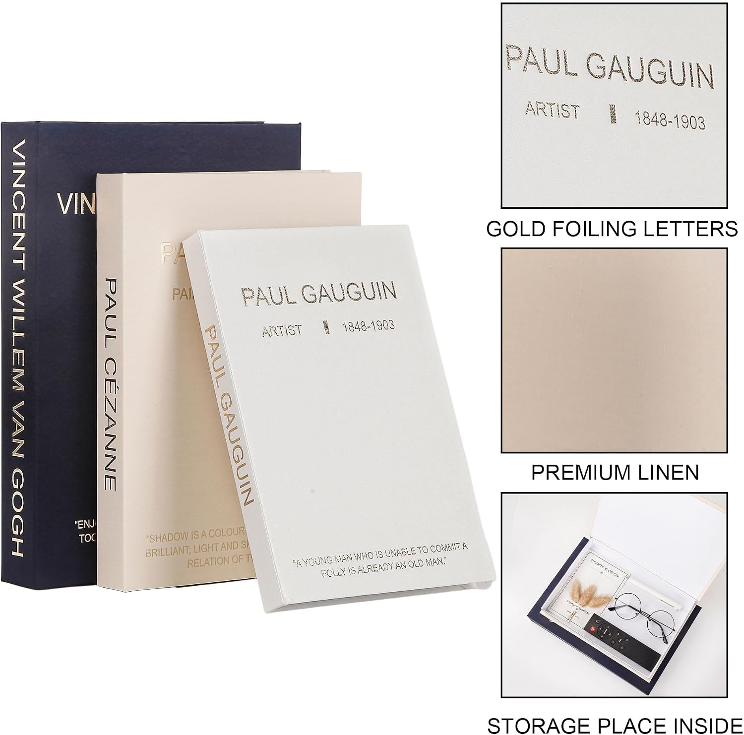 Linen Decorative Books / Blue&beign&off White / Set of 3