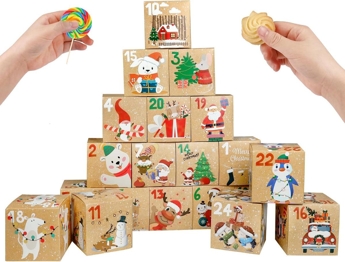 ONESING 24 Pcs DIY Christmas Advent Calendar Boxes for 2026, 24 Days Countdown Calendar Gift for Adults and Kids Christmas Cardboard Number Boxes Make & Fill Your Own Advent Calendar Boxes, Lovely Xmas Kraft Papper Box