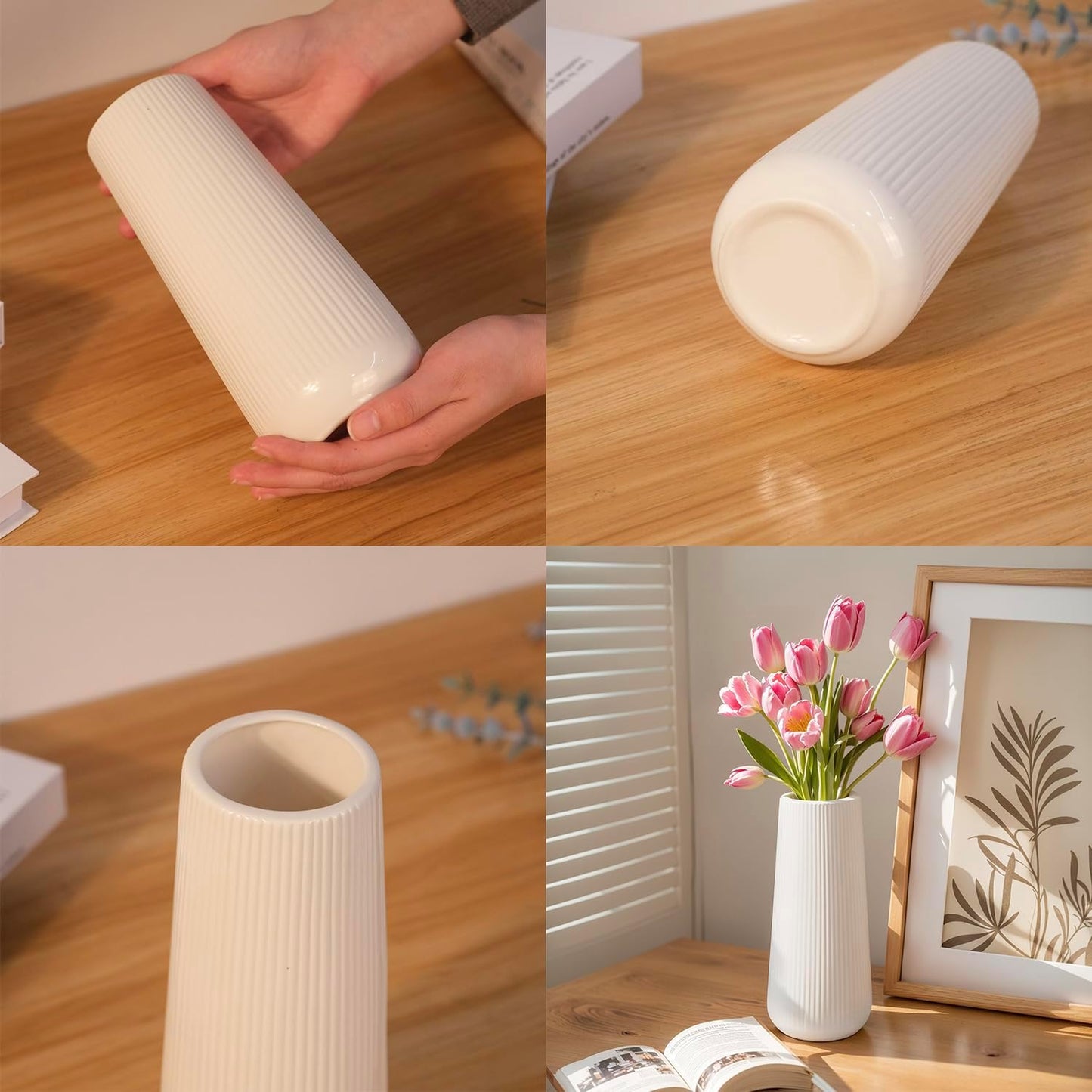 Modern Ceramic Vase / Stripes / White