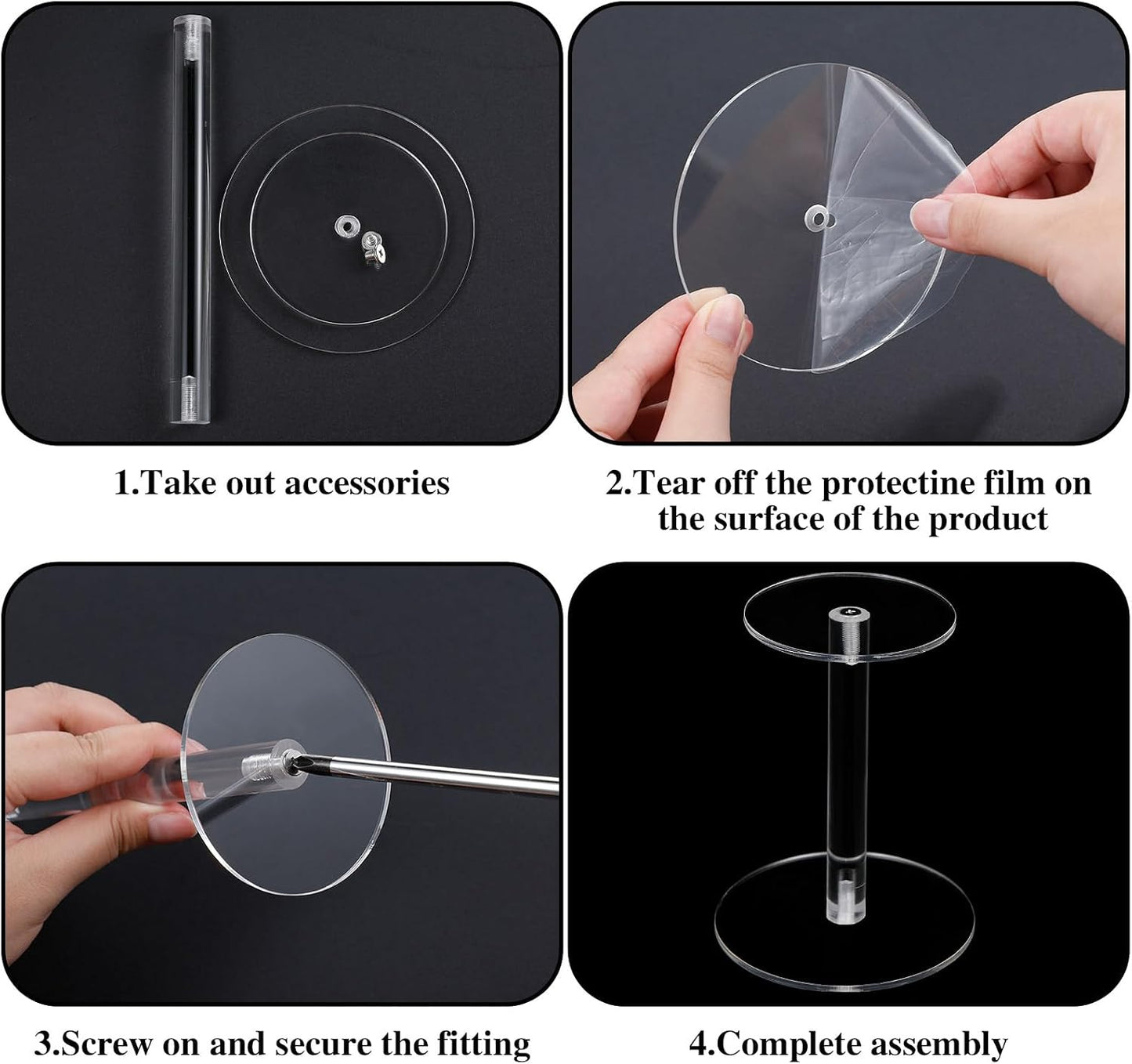 Round Acrylic Display Stands Small Display Risers Plastic Acrylic / 4 Size / Clear / Set of 4