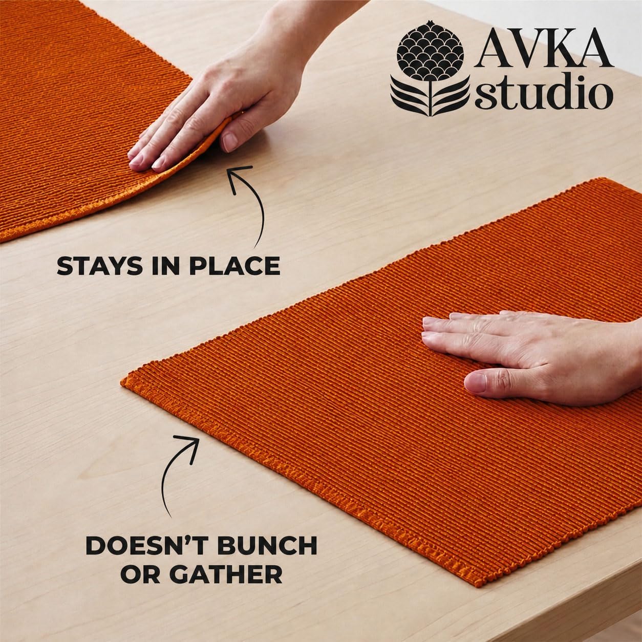 100% Cotton Ribbed Placemats - Set of 8-13 x 19 Inches - Rust/Burnt Orange - Everyday/Thanksgiving/Fall - Thick