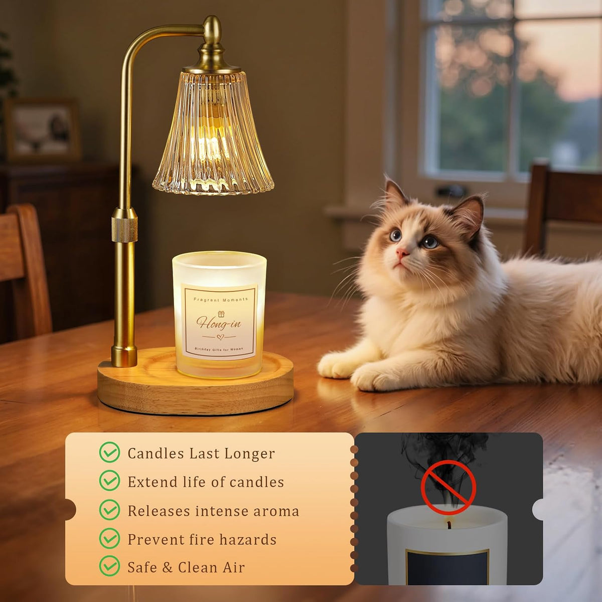 Hong-in Candle Warmer Lamp with Timer,Birthday Gifts for Women Mom Sister | Adjustable Height,Dimmable,Wax Melt Warmer