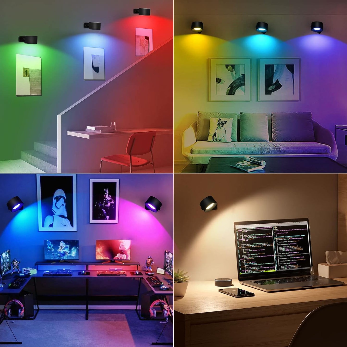 Lightess 2PC LED Wall Sconces, 19 Colors Dimmable Wall Mounted Lamp with 5000mAh Rechargeable Battery, 360°Rotate