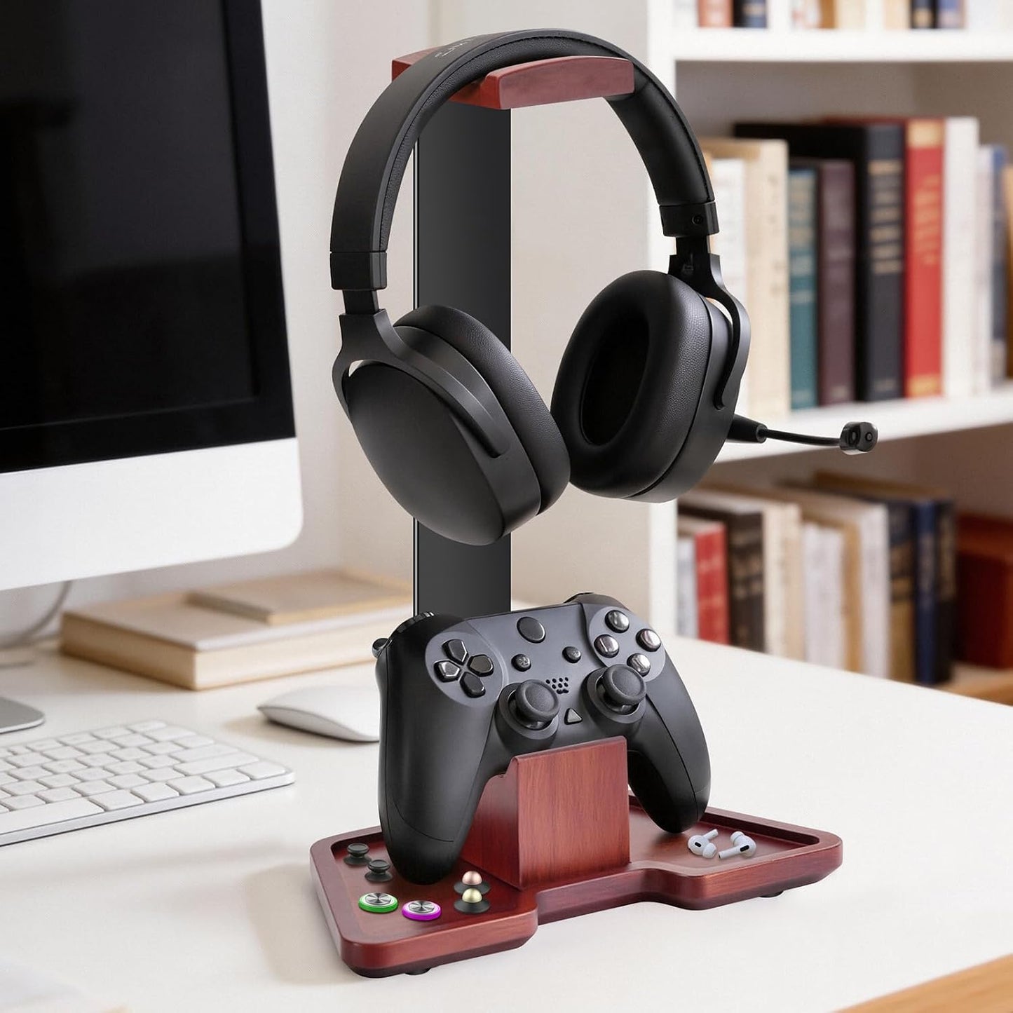 Headphone Holder Stand for Desk, Wood and Metal Headset Hanger Mount Hook Gaming Holder Desktop Earphone Artful