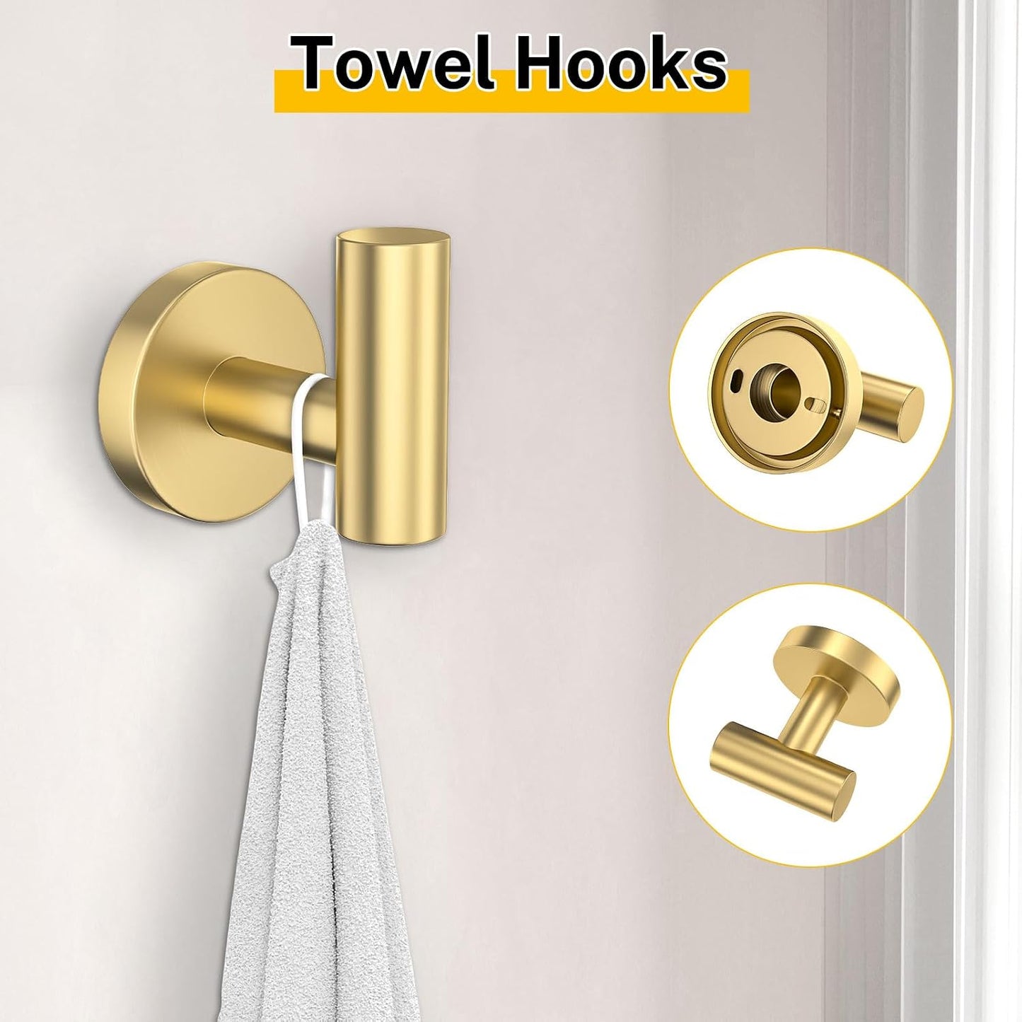 Brushed Gold Bathroom Hardware Set 5 Pieces Towel Bar Set Round Towel Holder Set for Bathroom,Upgraded Toilet Paper