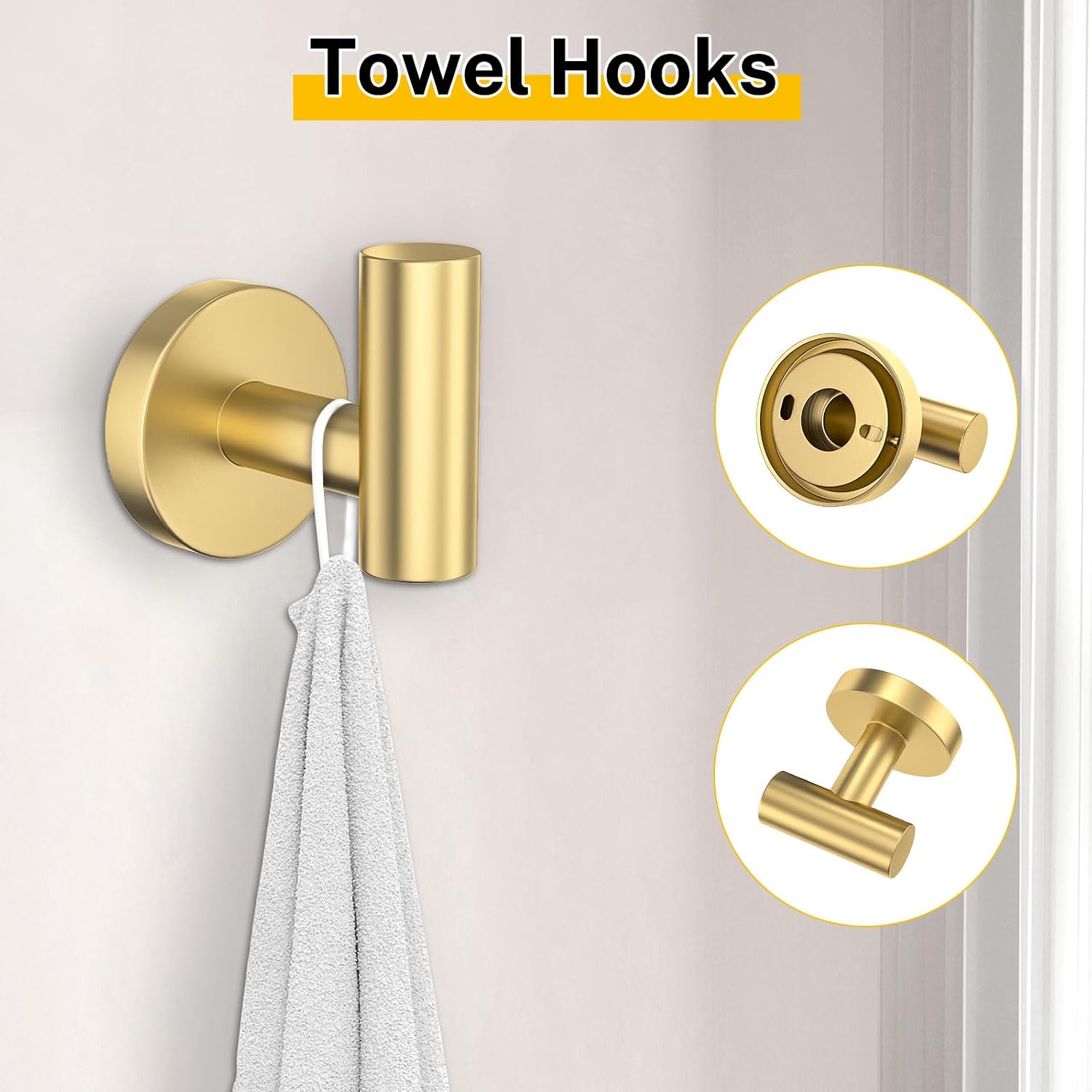 Brushed Gold Bathroom Hardware Set 5 Pieces Towel Bar Set Round Towel Holder Set for Bathroom,Upgraded Toilet Paper