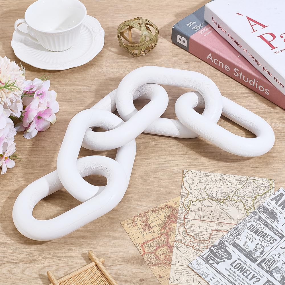 5 Link Chain Display Decorations Book Shelf Decor Wooden Home Decorative Chains Rustic / White