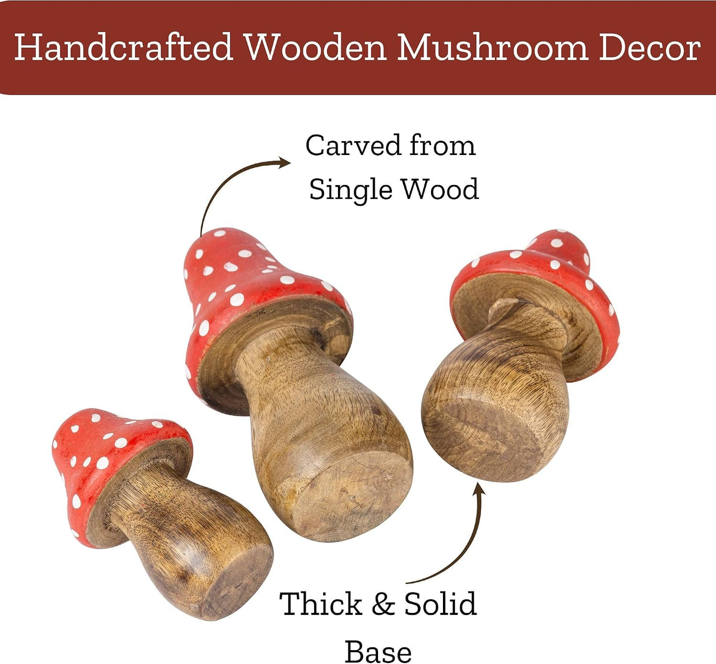 Wooden Mushroom Decor Figurines / Set of 3