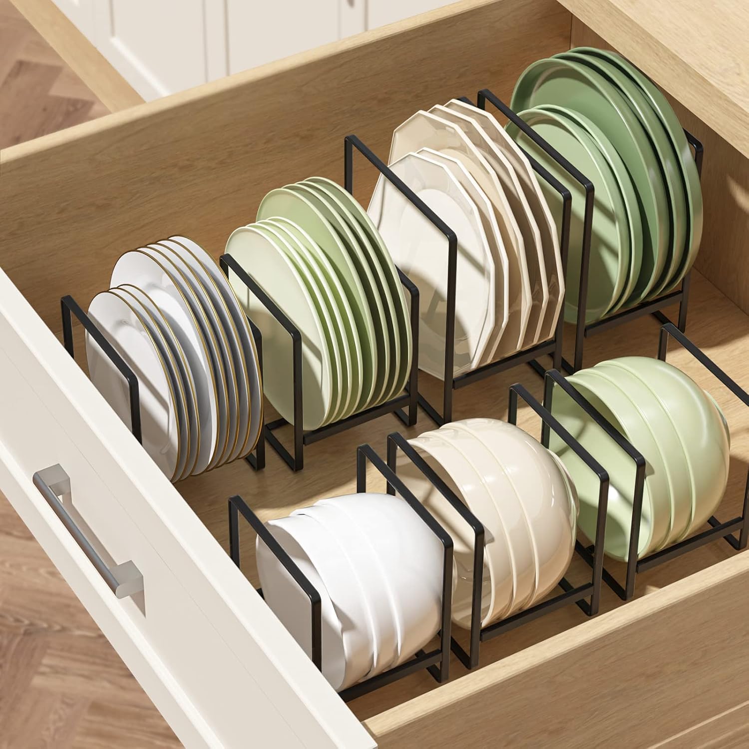 2 Large 2 Small Plate Organizers Holders Upright Cabinet Dish Drying Racks Metal Plate Dish Organizers Racks Stands for