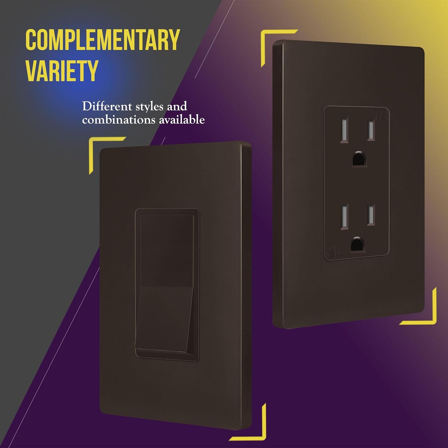 ENERLITES 1-Gang Brown Mid-Size Screwless Decorator Wall Plate, 10 Pack | Size 4.88" x 3.11", Plate cover Fits light