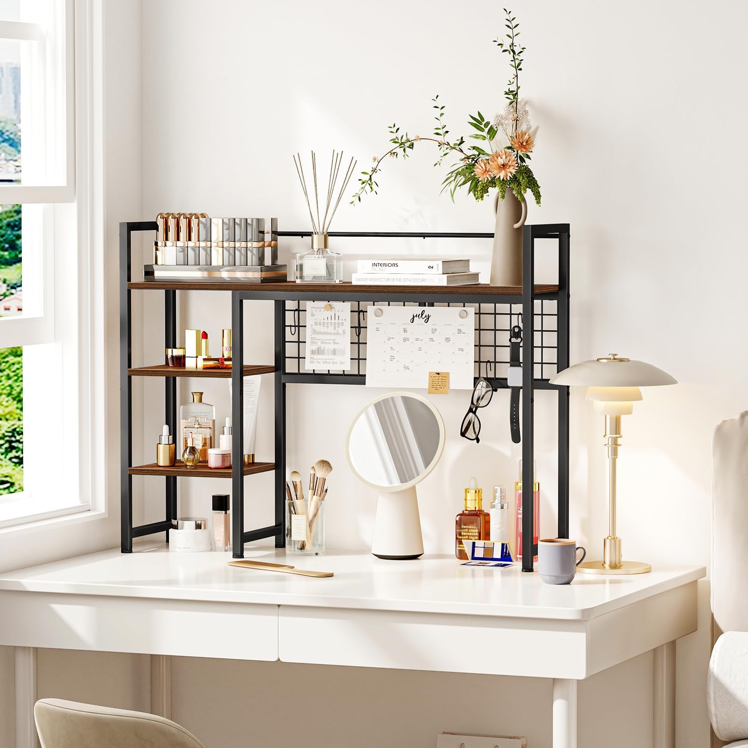 Snughome Desk Shelf, 38.6" Desktop Organizer Shelf, Desk Hutch for Computer Monitor, 4 Tier Desk Display Rack with