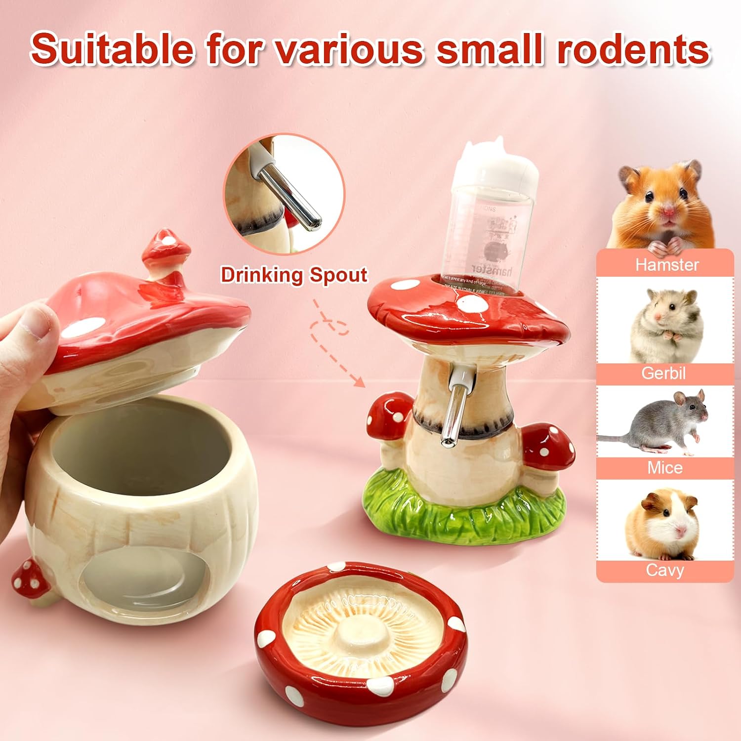 Stand / Mushroom Ceramic Hamster Hideout / Red