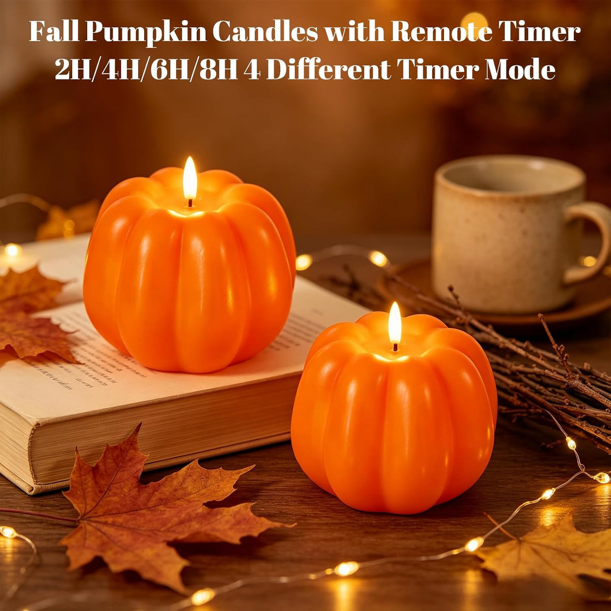 Wondise Orange Fall Decorations Real Wax Pumpkin Candles with Remote Timer | Battery Operated Fall Candles Fall Decor