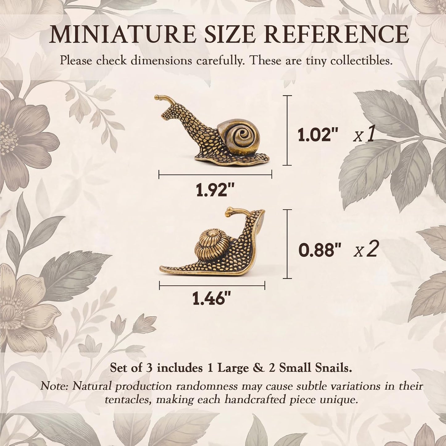 Tiny Solid Brass Snail Figurines / Set of 3