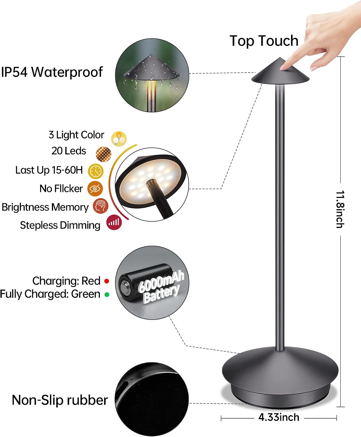 Portable Led Cordless Lamp Table Light 2 Pack, Rechargeable 6000mAh Battery Outdoor Table Lamp for Dinning Restaurant