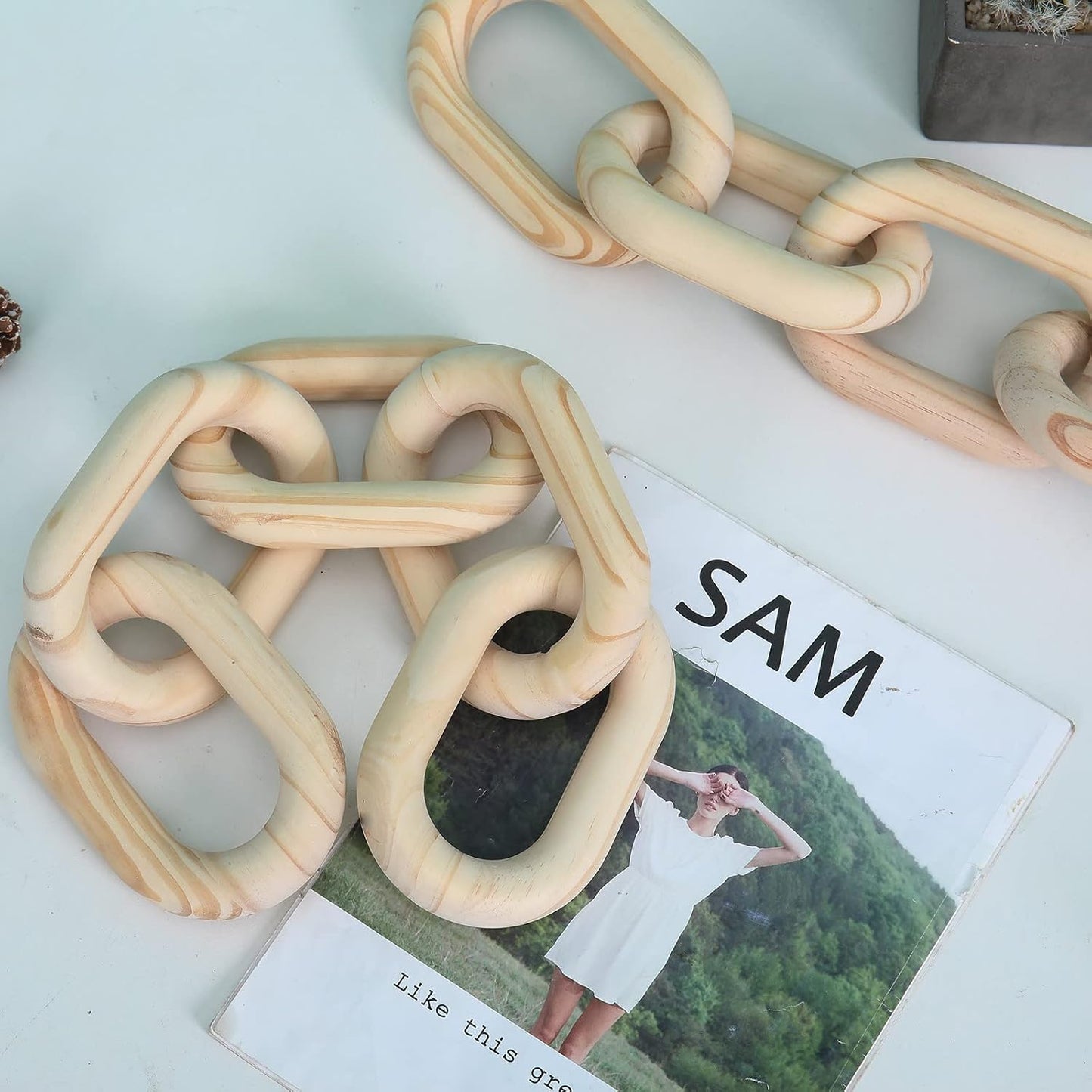 Wood Chain Link Decor boho- Hand Carved Decorative Wooden Chain / Natural
