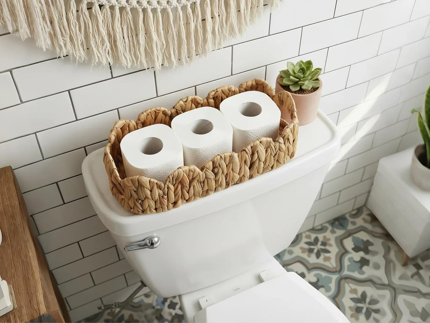 Scalloped Edge Wicker Basket for Toilet Paper Storage / Oval