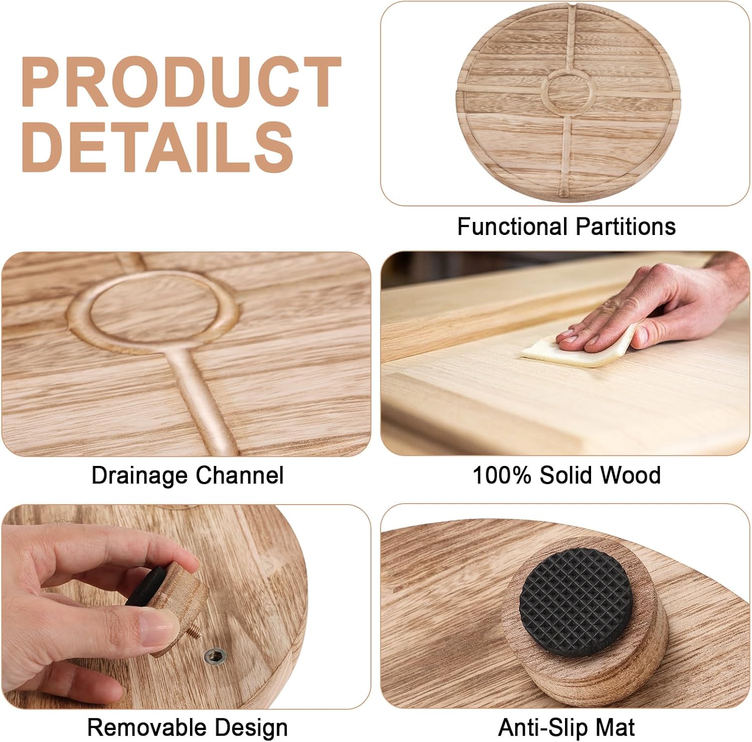 10'' Round Wooden Tray Pedestal Stand / 10''-light Brown