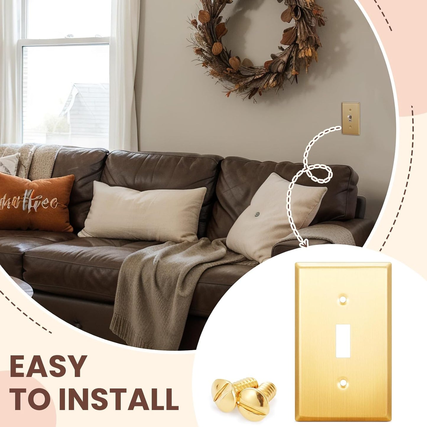 Zonon 8 Pack Gold Outlet Covers 4.50" x 2.76" Toggle Light Switch Covers Brass Metal Brushed Decorative Gold Receptacle