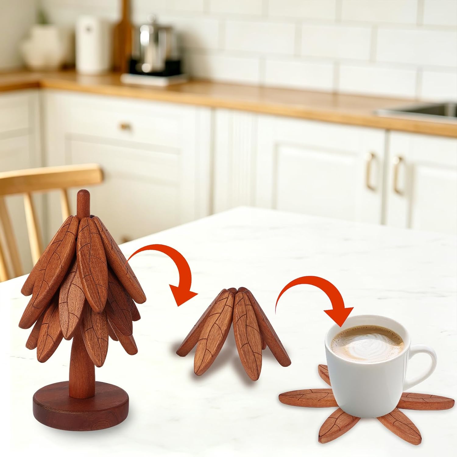 Stand / Tree Leaf Pattern Hot Pot Holders / Dark / Set of 5