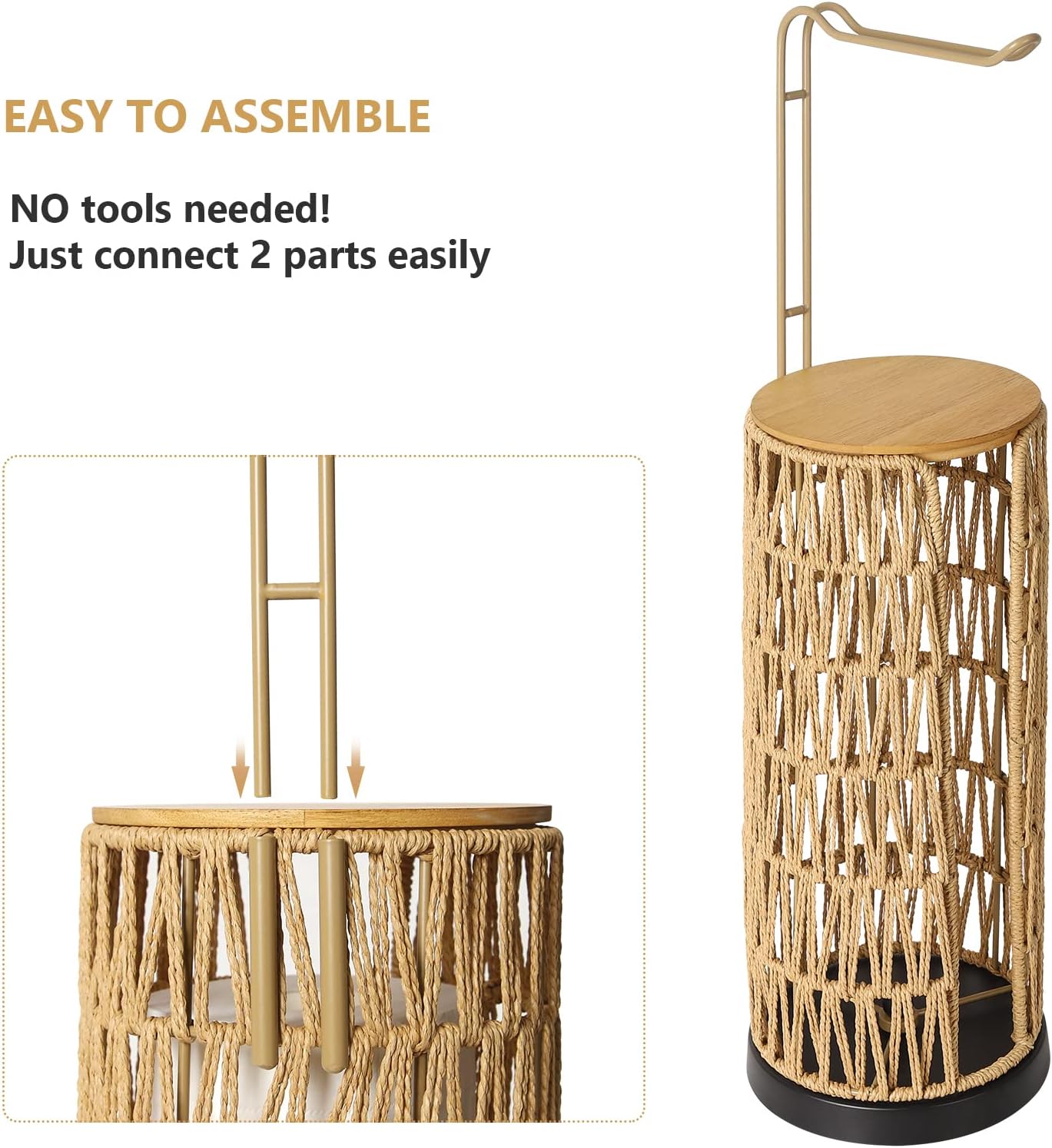 Freestanding Toilet Paper Holder with Storage,3 Rolls of Tissue Holder for Bathroom,Handmade Woven Toilet Paper Roll