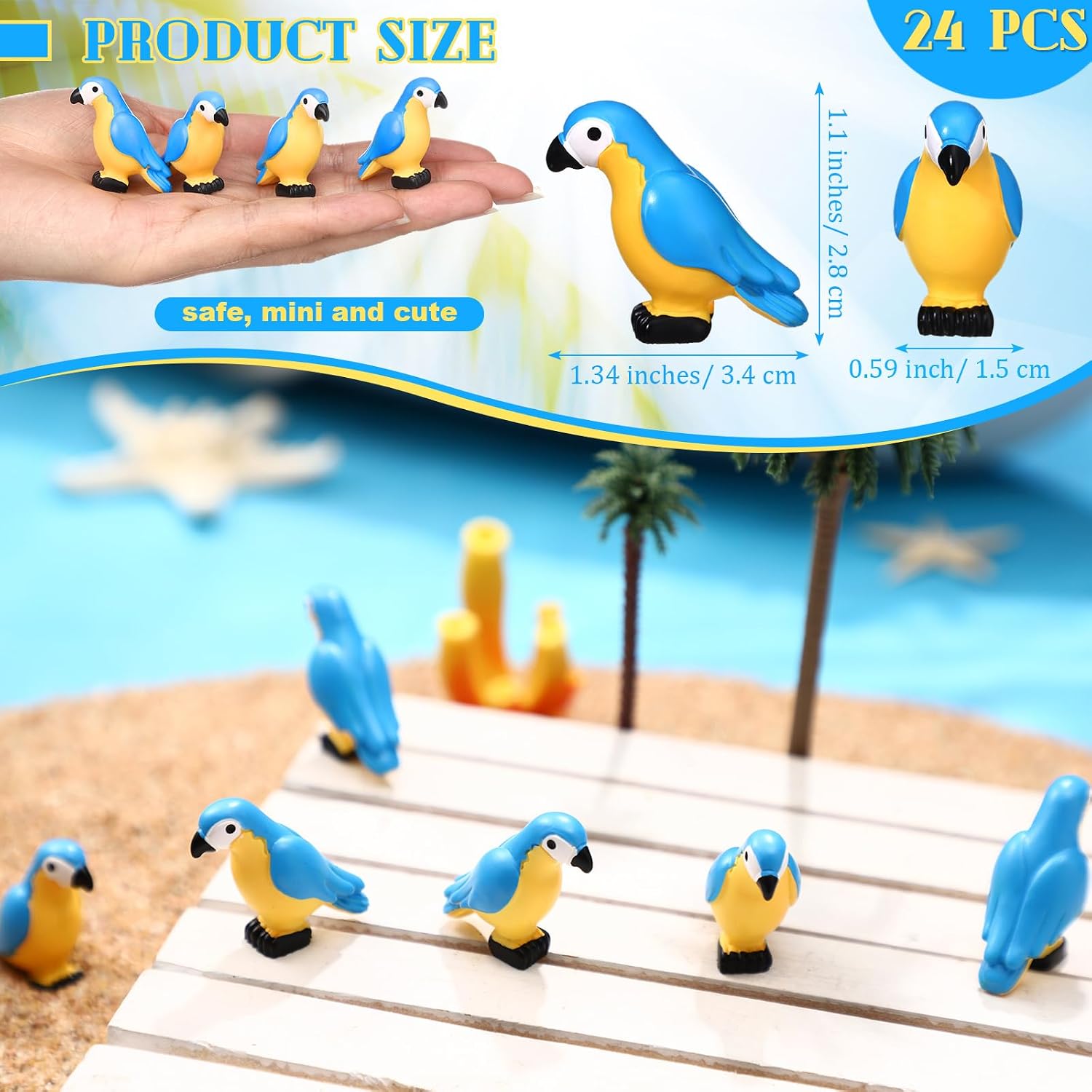 Miniature Tropical Parrot Figurines Resin Parrot Statue Tiny Bird Figurines Fairy / Blue / Set of 24