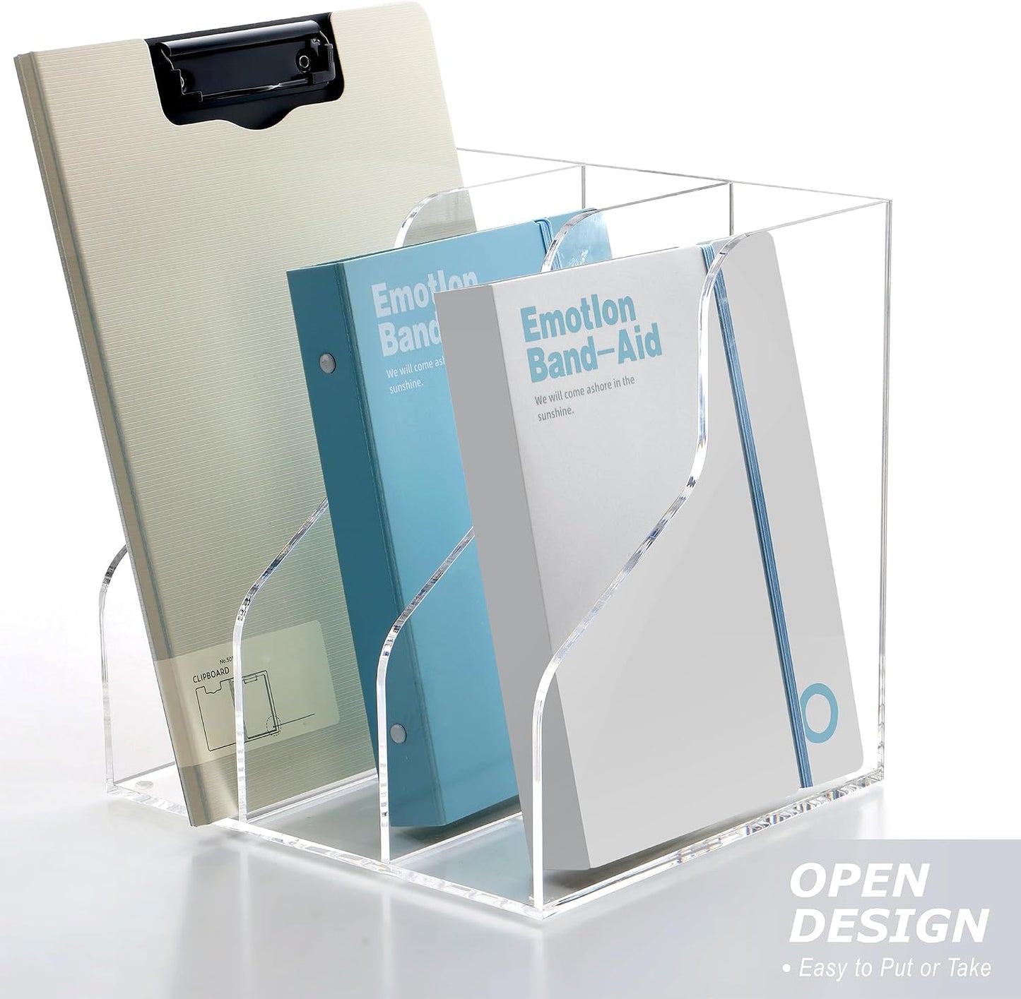 SANRUI 3 Slots Acrylic Magazine Holder, Desktop File Sorter Organizer Rack Bookshelf, Workspace Sorters Office Desk