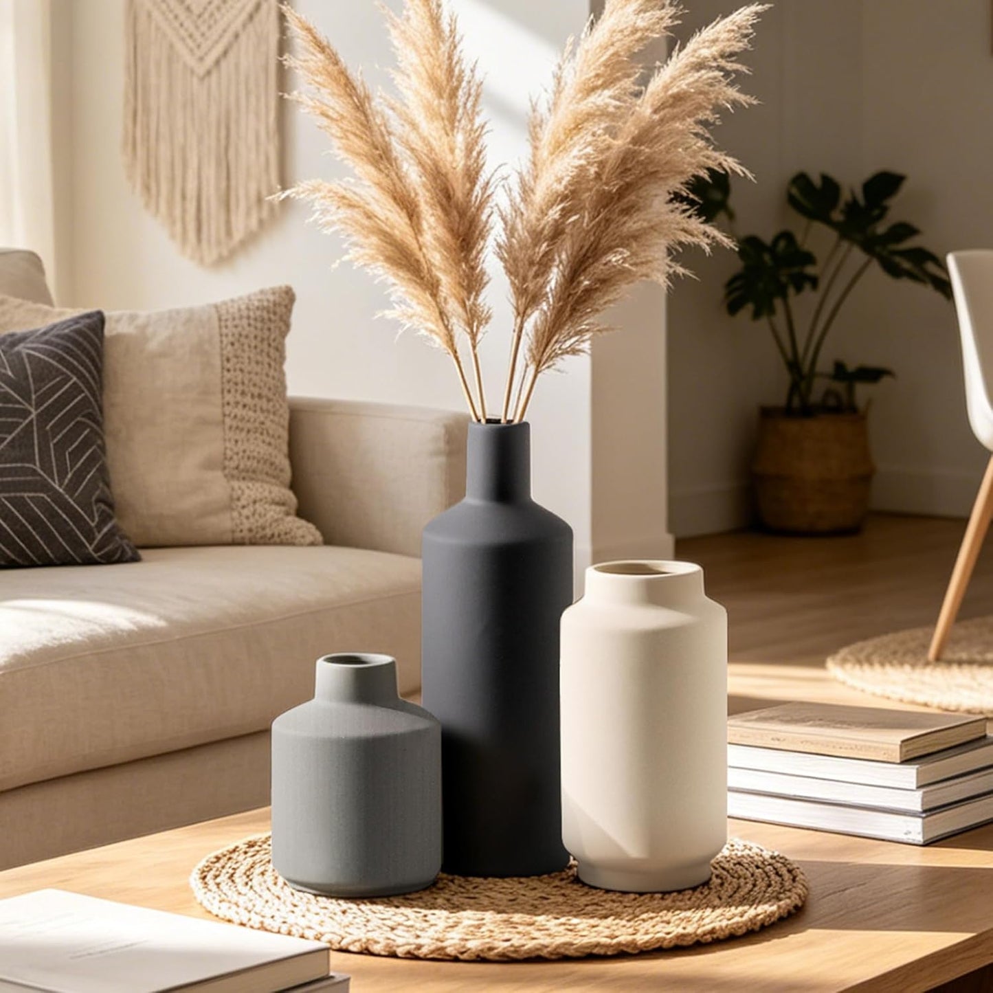 Ceramic Vase / Modern Decorative Vases / Multi Grey / Set of 3