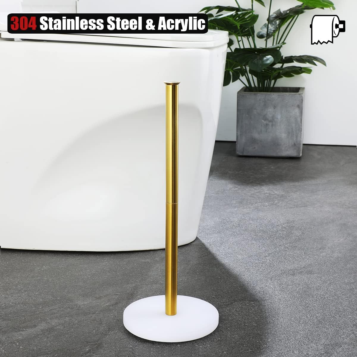 JQK Toilet Paper Storage Stand White Gold, 304 Stainless Steel Tissue Reserve Holder Dispenser for Bathroom, Brushed