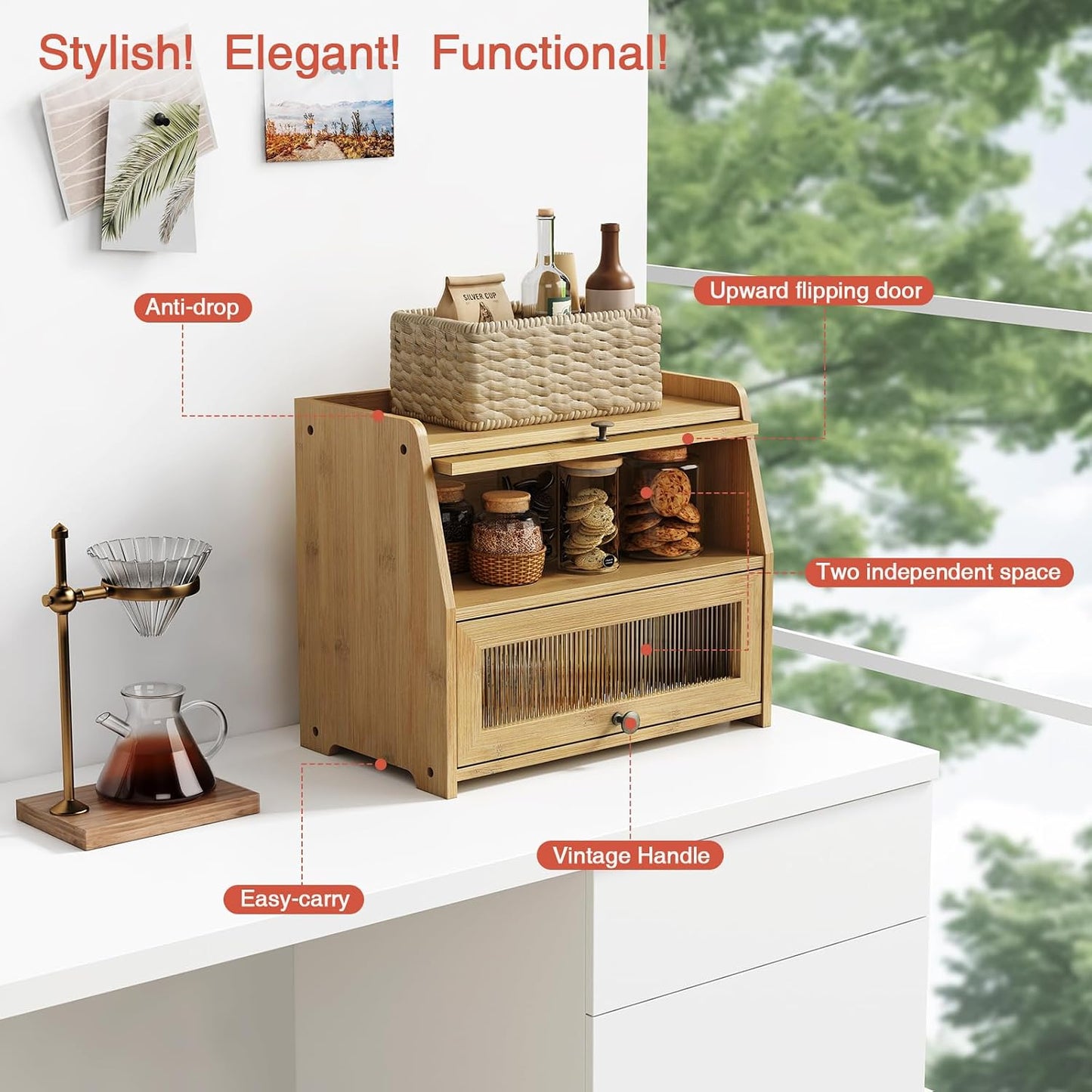 Goozii Large Bread Box for Kitchen Countertop, Double Layer Breadbox for Homemade Loaf Bread, Farmhouse Bread Storage