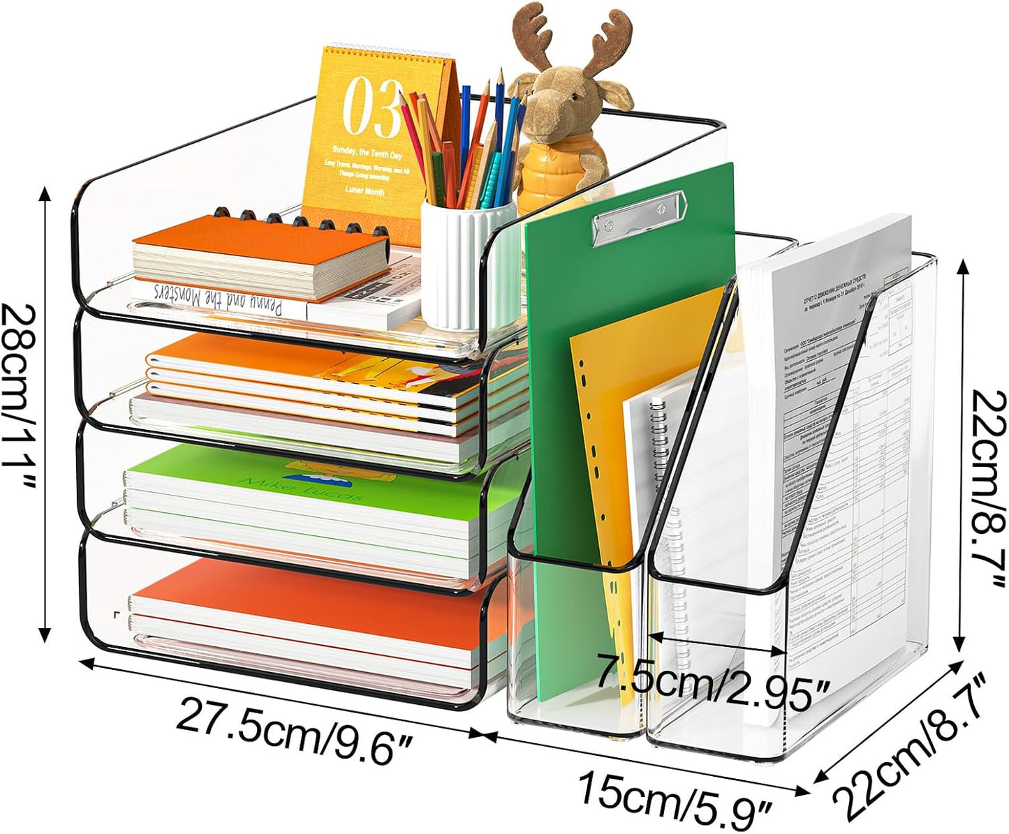 4-Tier Acrylic Paper Tray Organizer / Clear / Vertical