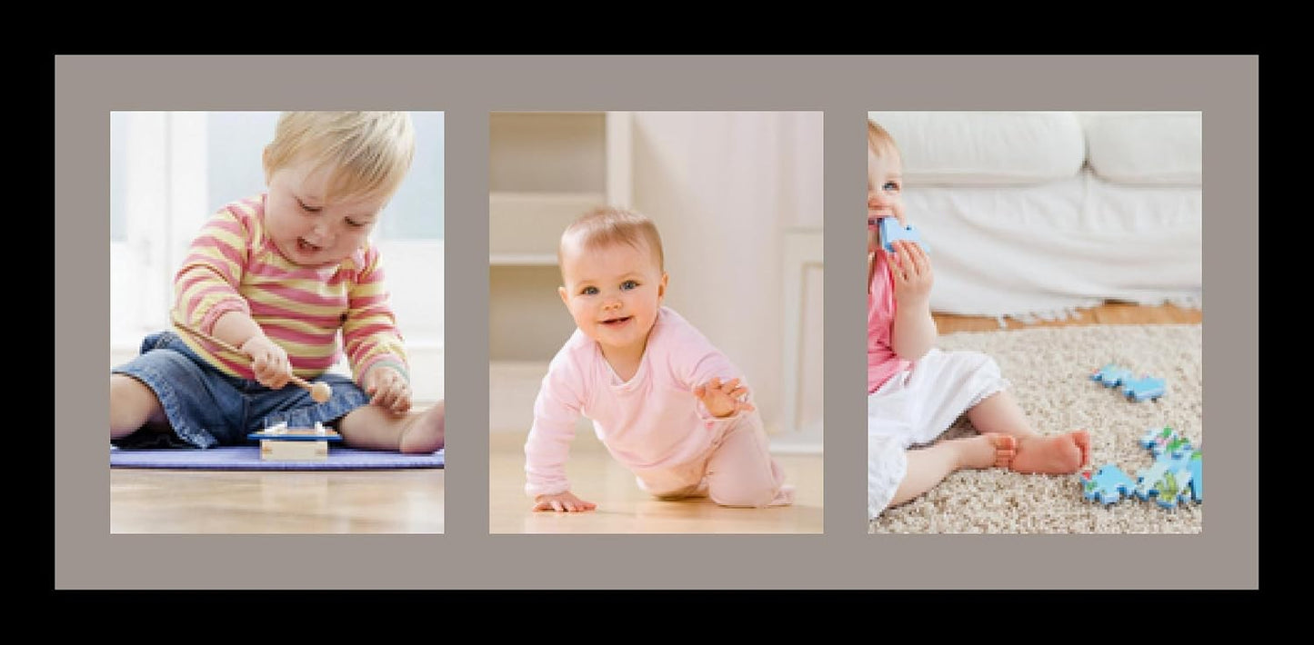 ArtToFrames Collage Photo Frame Single Mat with 3-8x10 Openings with Satin Black Frame and TV Grey mat.