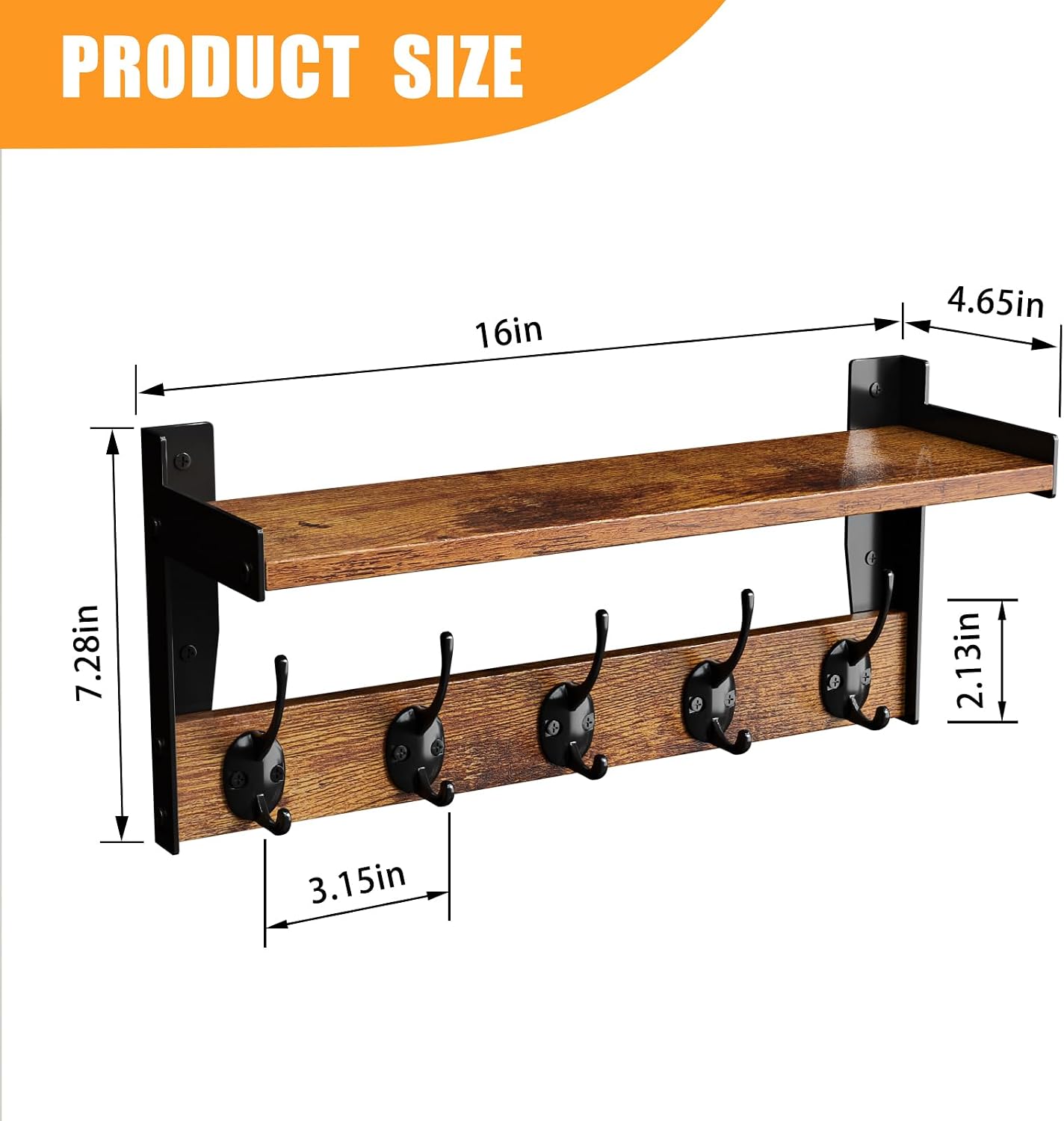 Wood Coat Rack / 16 Inch Long