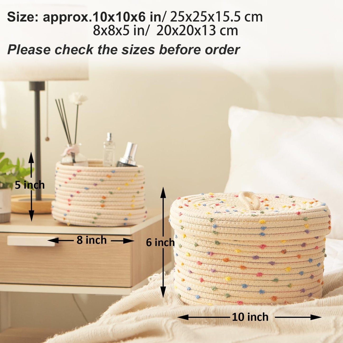 Cotton Rope Woven Storage Basket / Rainbow 2 / Set of 2