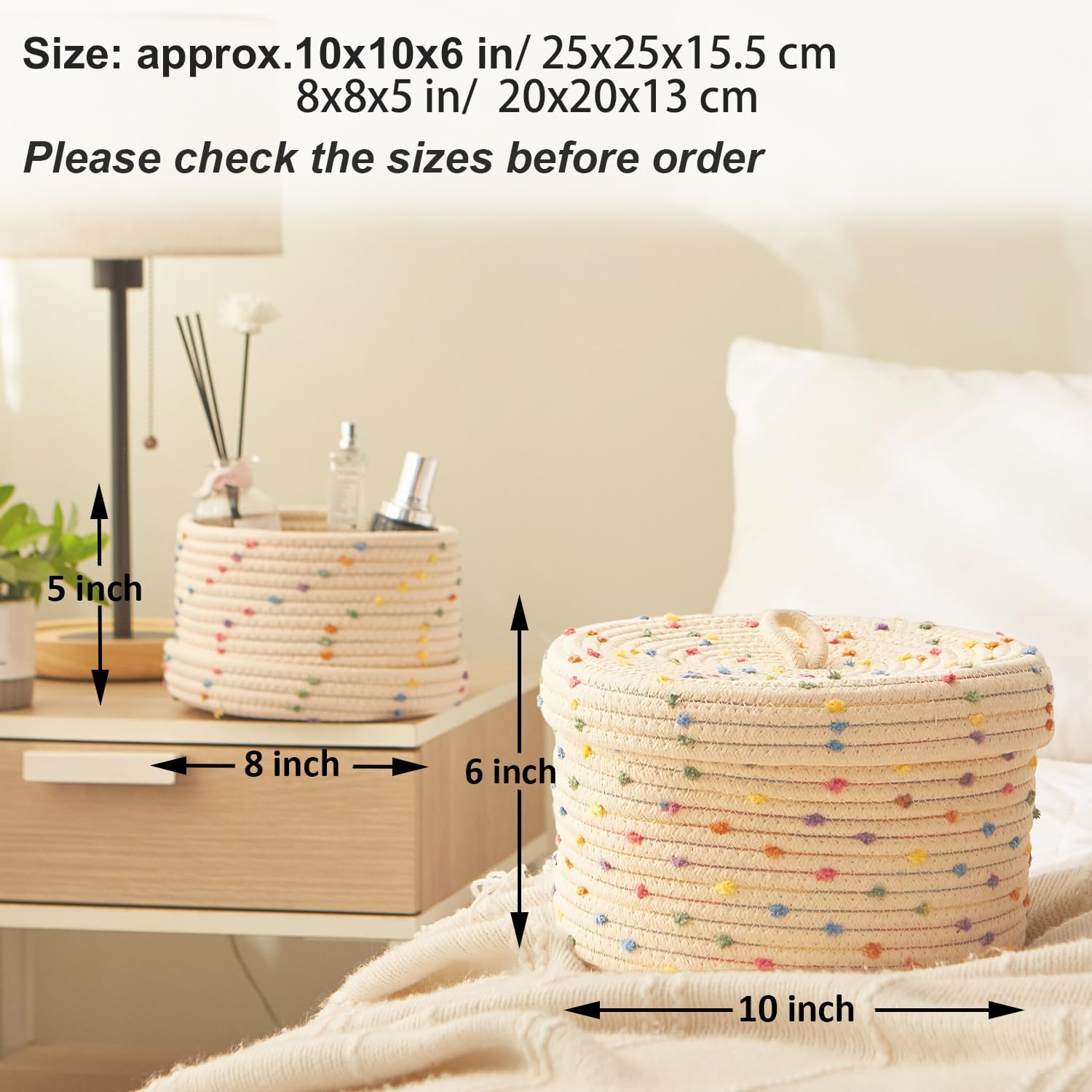 Cotton Rope Woven Storage Basket / Rainbow 2 / Set of 2