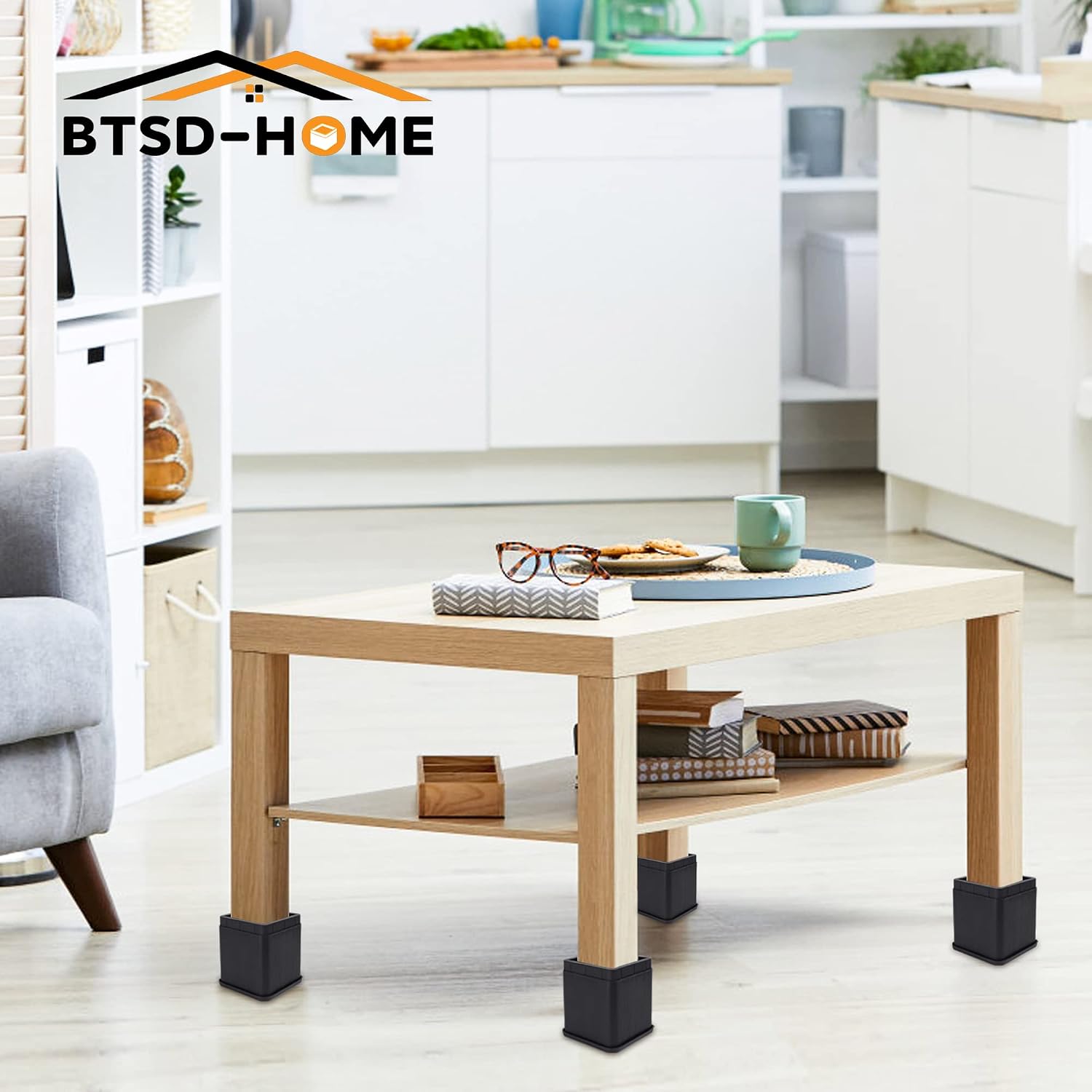 BTSD-home Adjustable Bed Risers 4 Inch, 8 Pack | Heavy Duty Stackable Furniture Lifts, 4 or 8 Inch, for Beds, Couches